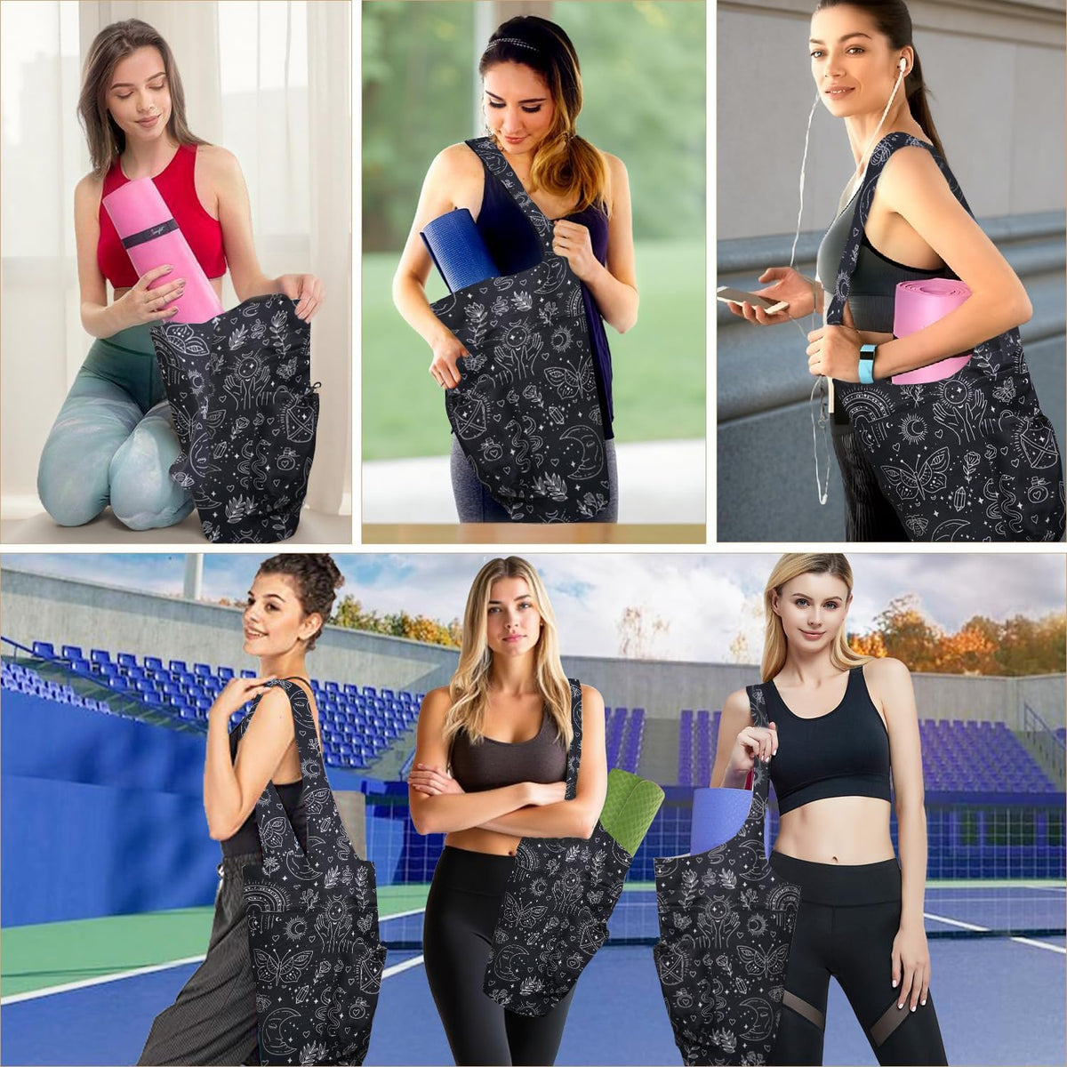 Yoga Mat Bag Carrier for Women Workout Large Waterproof with Zipper Pocket, Keychain and Wide Shoulder Straps