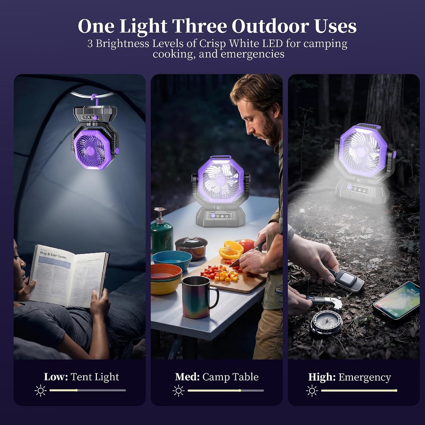 AJVV Camping Fan with Light, Remote and Oscillation, Battery Powered Hanging Tent Fan, Rechargeable Portable for Camp, Outdoor, Emergencies, Fishing, RV Travel, Jobsite