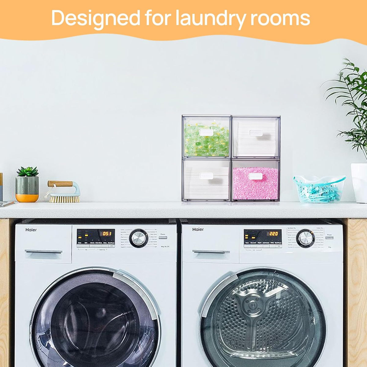 Vtopmart 2 Pack Dryer Sheet Holder and Laundry Pods Container,Clear Stackable Storage Drawers for Washing Powder, Scent Booster Beads, Color Catchers & Wool Balls, Ideal for Laundry Room Organization