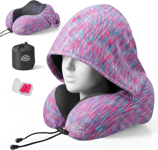 Travel Pillow with Extra Large Hood for Airplane Long Flights Privacy and Comfort Memory Foam with Skin-Friendly Cover for Road Trip Head&Neck Support for Plane Office Cars Sleeping & Rest(Colorful)