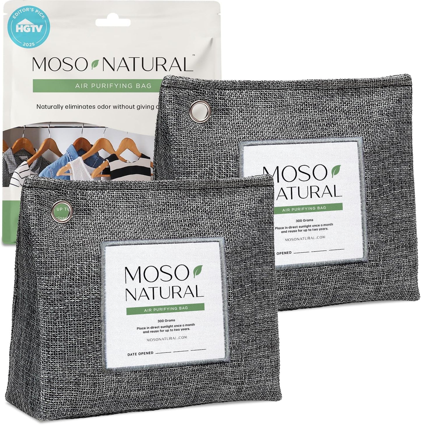 Moso Natural Air Purifying Bag 300g, Premium Charcoal Odor Absorber & Deodorizer for Closets, Bathrooms & Small Spaces — Lasts 2 Years, Pet Odor Eliminator for Home, Unscented Bamboo Charcoal Bag