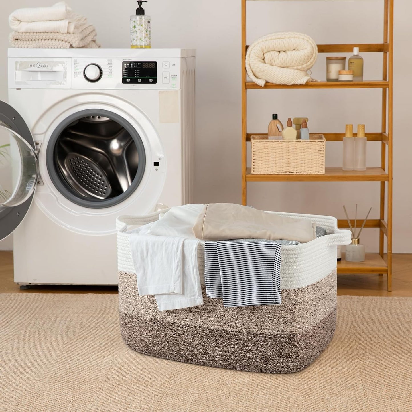 65L Large Woven Blanket Basket for Living Room, 19.7"x15.7"x11.8" | Nursery Laundry Hamper with Handle for Organizing Blankets, Pillows, Toy Storage With Handle, Large Baskets for Organizing