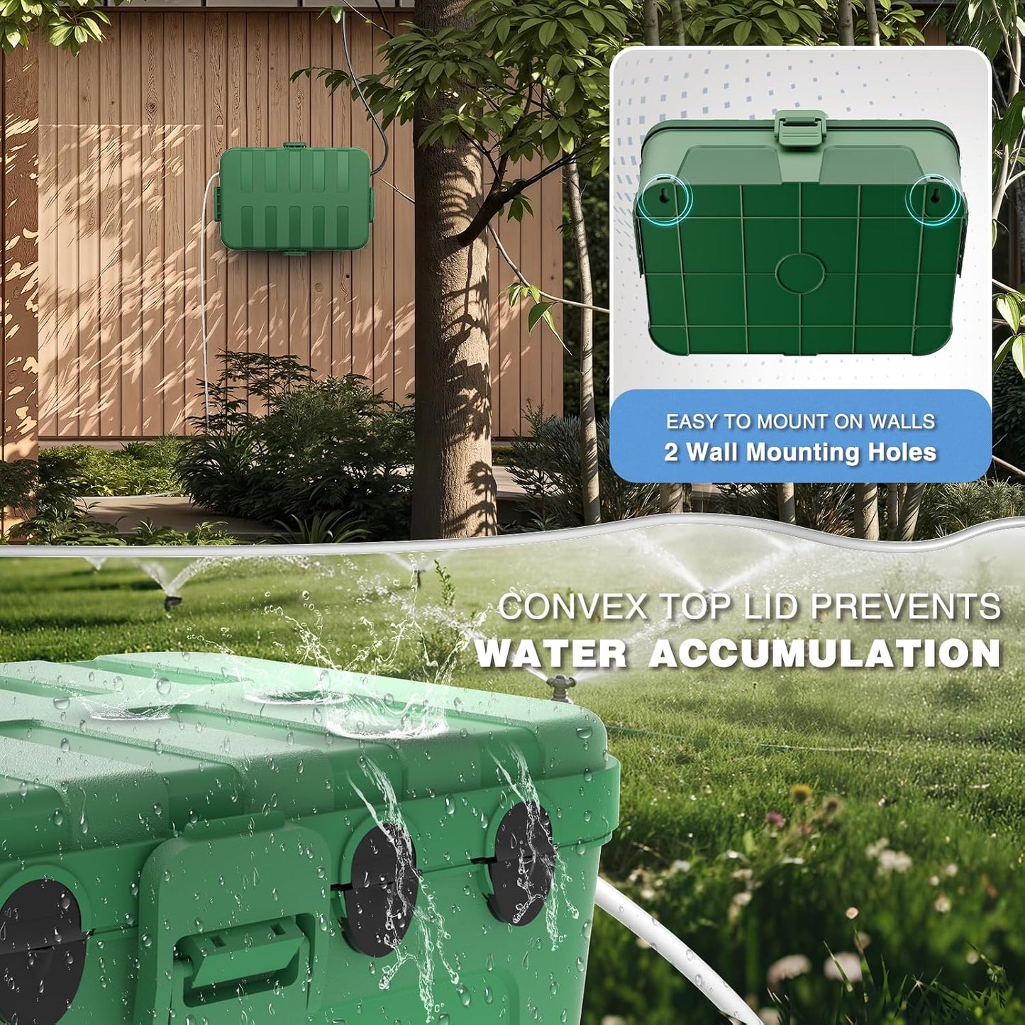 Flemoon Large Outdoor Electrical Box, Waterproof Extension Cord Cover | Inner Size 12 x 7.4 x 3.9 Inch, 6 Cable Entry Ports, IP54 Weatherproof Connection Box for Outlet, Timer, Holiday Light, Green