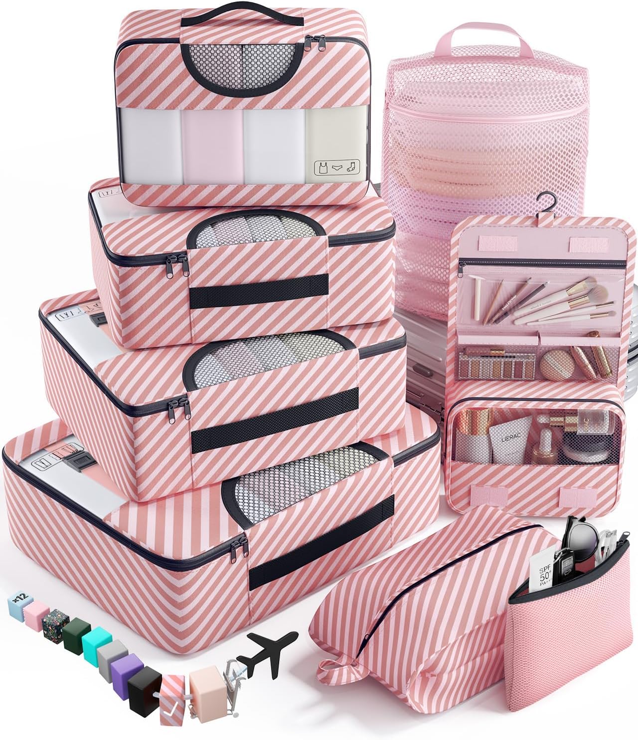 Veken 8 Set Packing Cubes for Travel Essentials, Suitcase Organizer Bags in 4 Sizes, Carry-On Luggage Accessories with Laundry Bag, Airplane Must Have, Gifts for Women Men