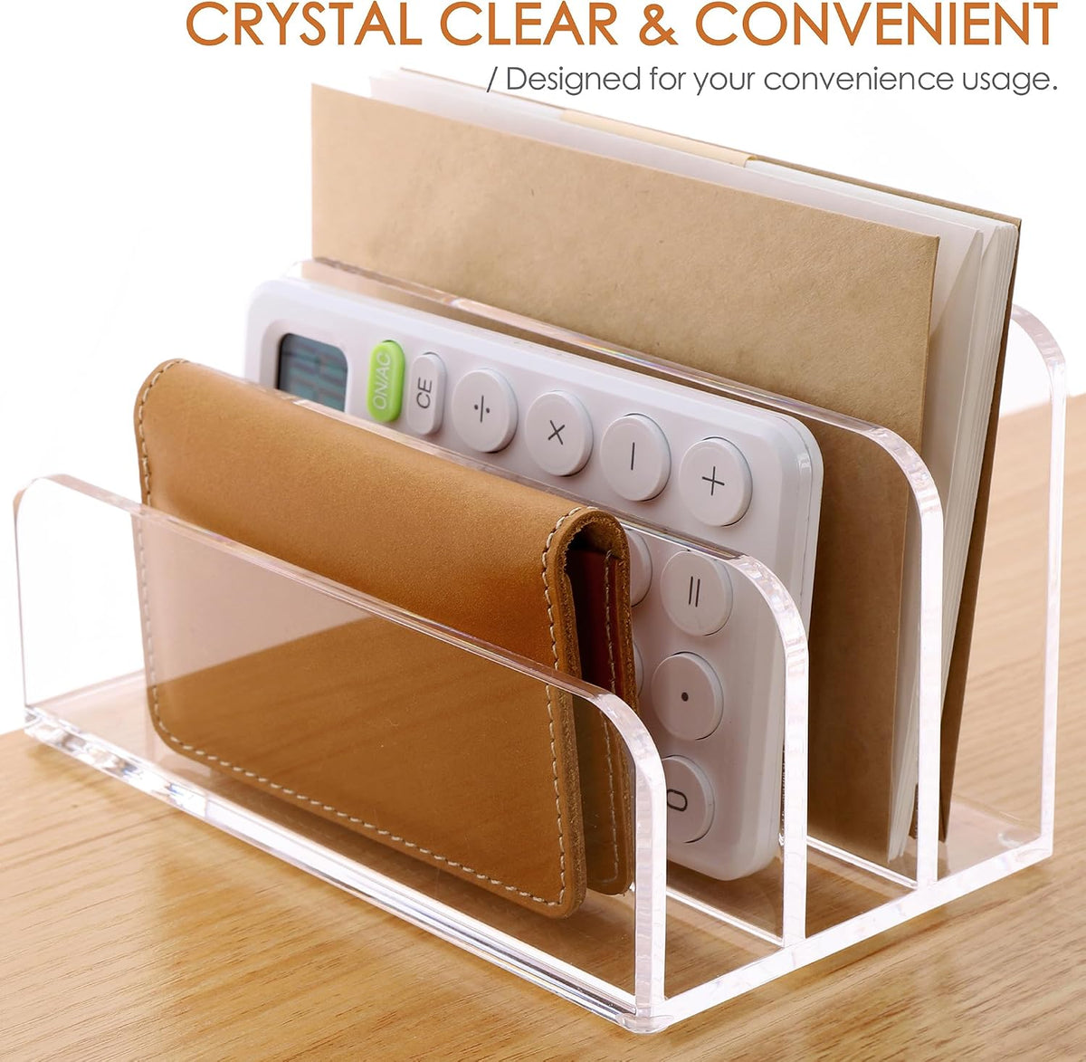 SANRUI Clear Acrylic Mail Organizer for Desk, Mail Holder 3-Slot
