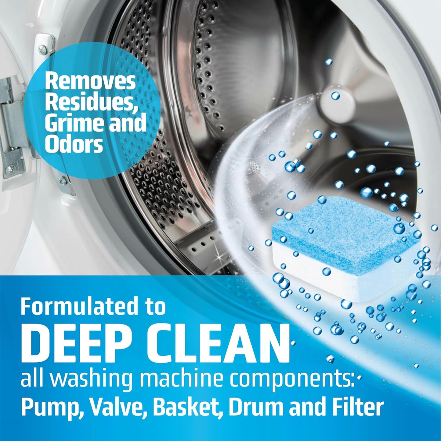 MIGHTY CLEAN Washing Machine Cleaner Tablets 24 Pack - 1 Year Supply, Septic Safe Washing Machine Cleaning Tablets, Washer Cleaner Tablet, Works with All Washers Including HE
