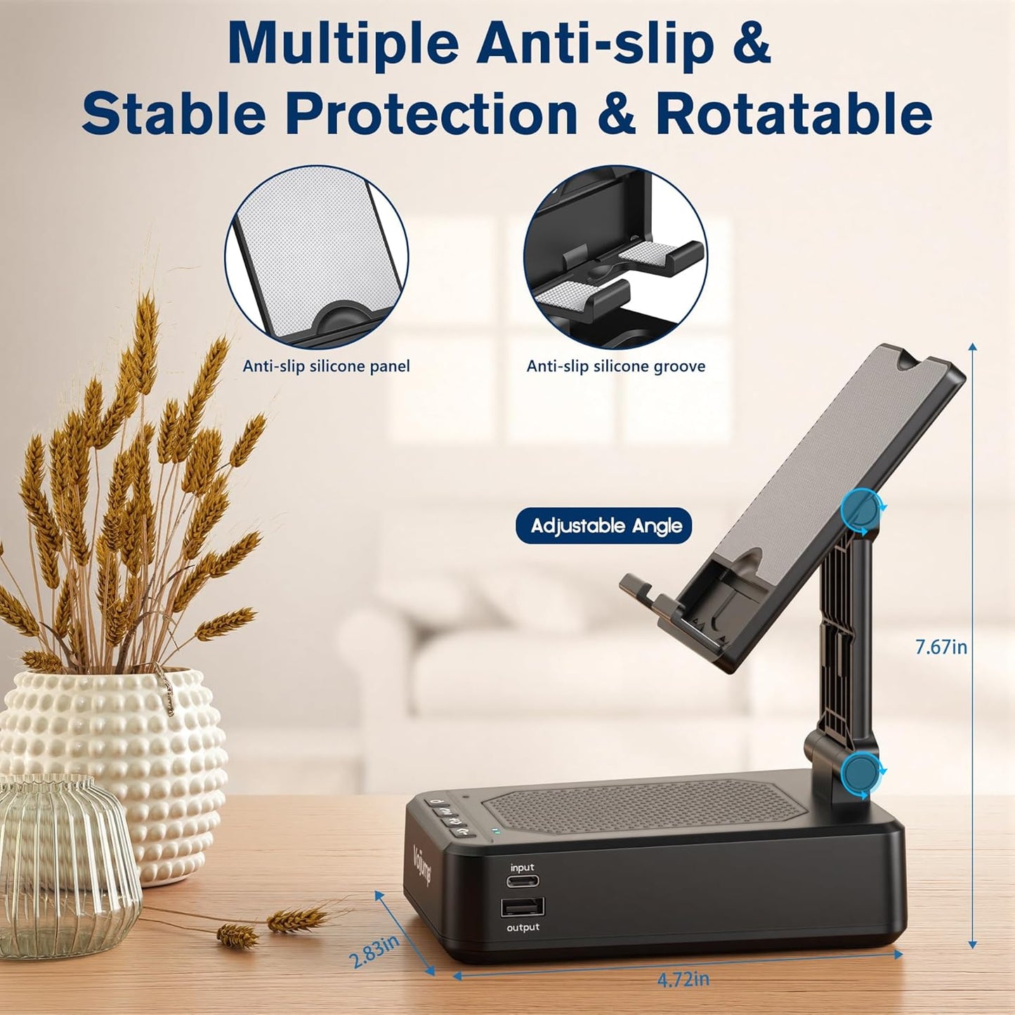 Cell Phone Stand with Wireless Bluetooth Speaker and Charging, Anti-Slip Base HD Surround Sound, Perfect for Home/Outdoor, Phone Holder Compatible with iPhone/ipad/Samsung Galaxy, Gifts for Men Women