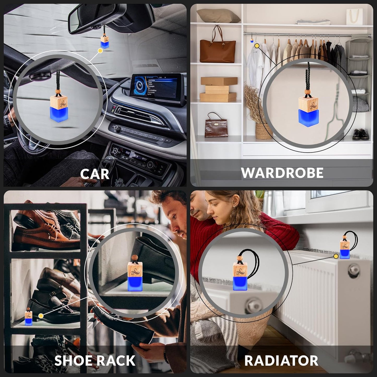 Solvère Car Air Freshener for Men | Perfume Style Freshener with Solvère Fragrance | Strong Freshener with Odour Eliminating Technology with Vent Clip | Car Air Freshener by Perfa
