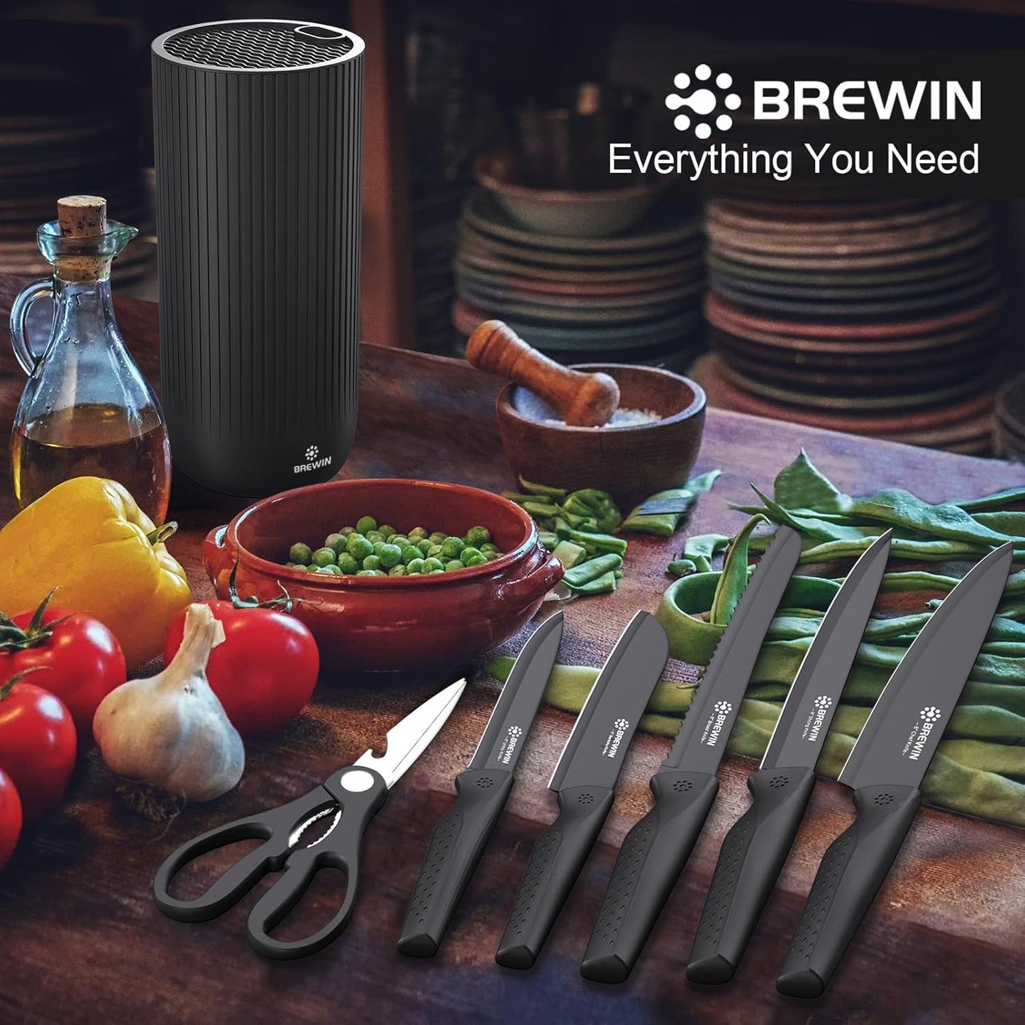 Knife Set, Brewin Kitchen Knife Set, Knives Set for Kitchen, Universal Knife Block, Utility Knife Block Set, New Home Essentials, Apartment Essentials, camping essentials, rv essentials