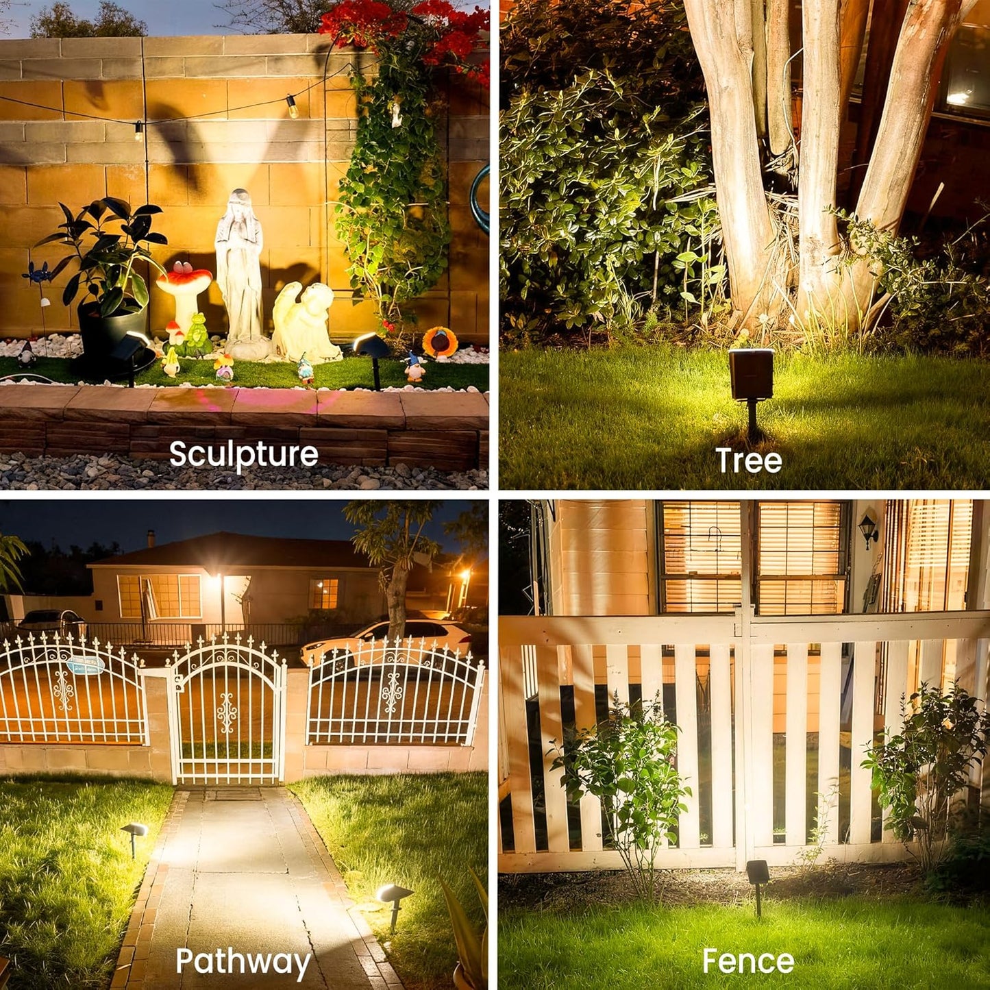 JEJOT Solar Lights Outdoor Waterproof IP65, Super Bright LED, 3000K 2 Lighting Modes, Solar Powered Yard Garden Solar Spot Lights for Outside Landscape Auto On/Off -4 Pack