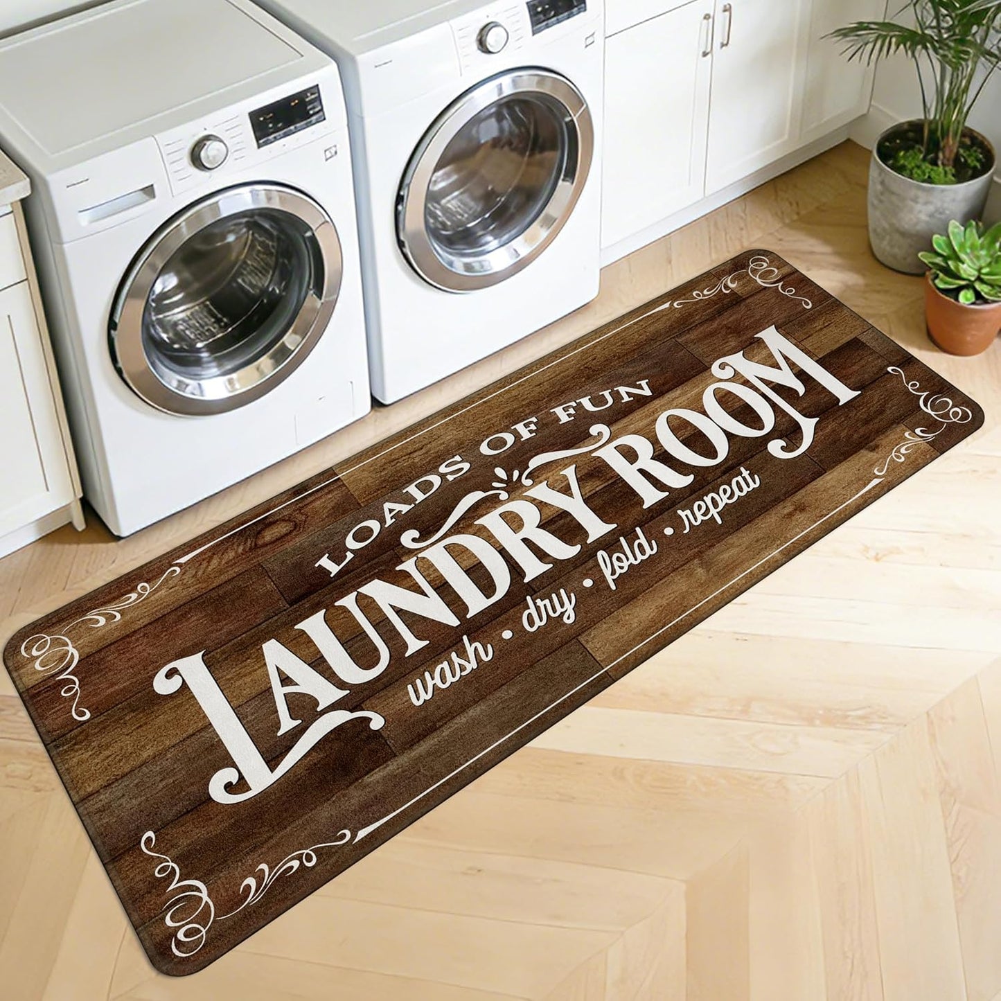 Washable Laundry Room Rug Runner, 20"X47" Non Slip Laundry Mat Soft Low-Pile Farmhouse Decor Area Rug for Entryway Hallway Kitchen Bathroom Brown