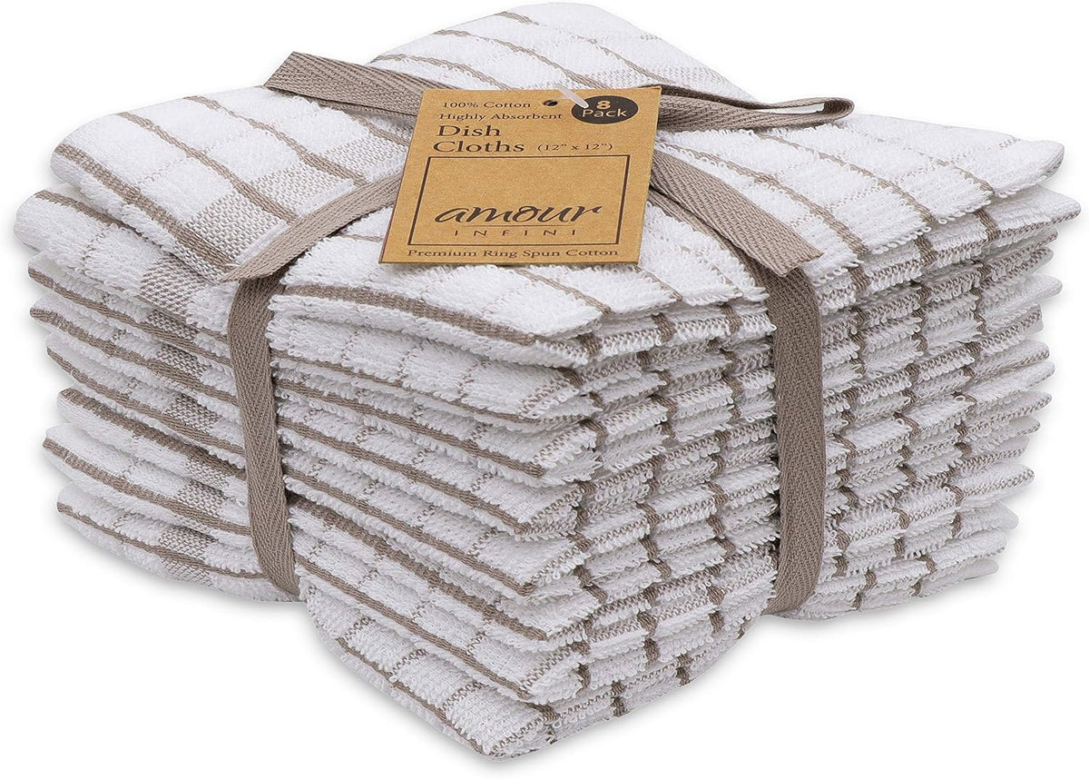AMOUR INFINI Terry Cotton Kitchen Towels 4-Pack - Large 18 x 28 Inch, Absorbent & Soft Dish Towel with Hanging Loop, Washable Ideal for Cleaning, Drying (Green)