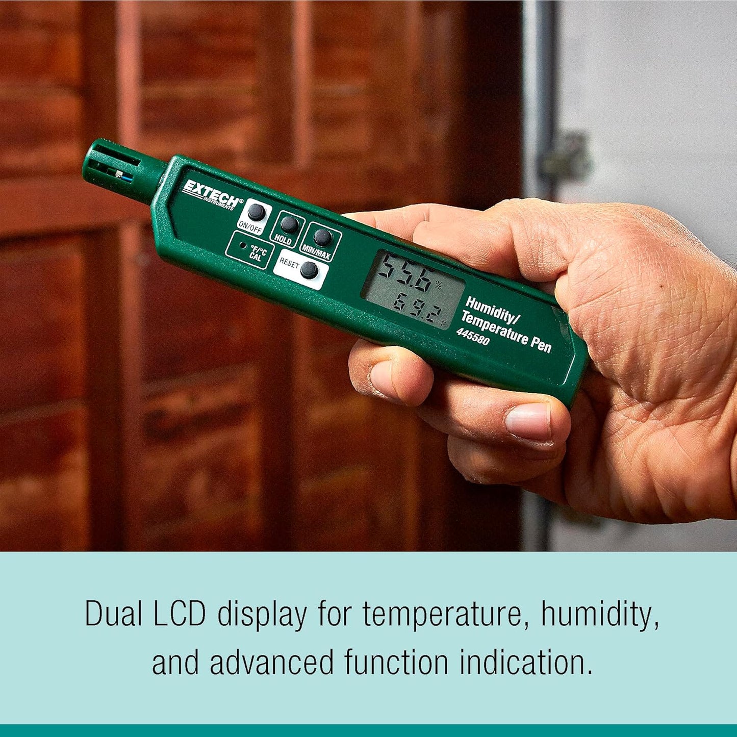 Extech 445580 Humidity and Temperature Pen with Fast Response Sensor, Min/Max Memory, Dual LCD, Pocket-Sized Hygrometer for HVAC, Labs, Storage Rooms, Indoor Air Monitoring