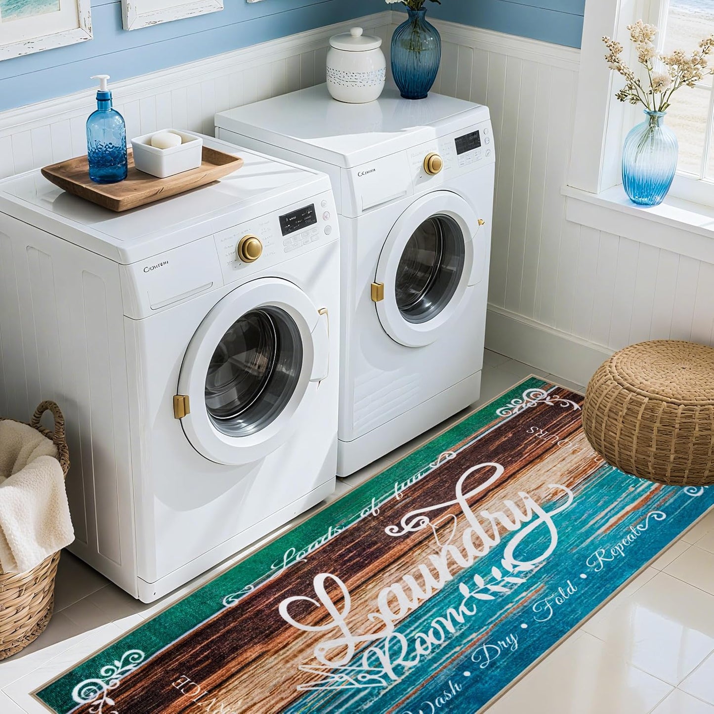 Laundry Room Rug 20"x47" – Stylish Non-Slip Runner Mat with TPE Backing, Durable & Washable Soft Laundry Rugs, Cushioned Comfortable Floor Mat for Laundry Room Organization, Kitchen Mat Runner Decor