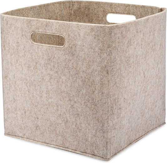 Parker Baby Co Foldable Felt Storage Cube Bin, 11 Inch Storage Bin: Oatmeal | Collapsible cubby basket stores diapers, toys, blankets & closet essentials. Soft felt fabric, flexible & foldable structure