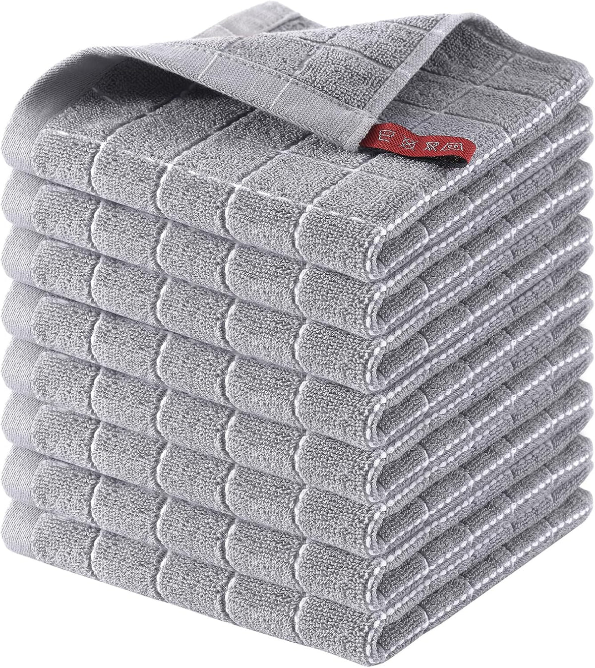 Homaxy 100% Cotton Terry Kitchen Dish Cloths, 8 Pack, Light Grey