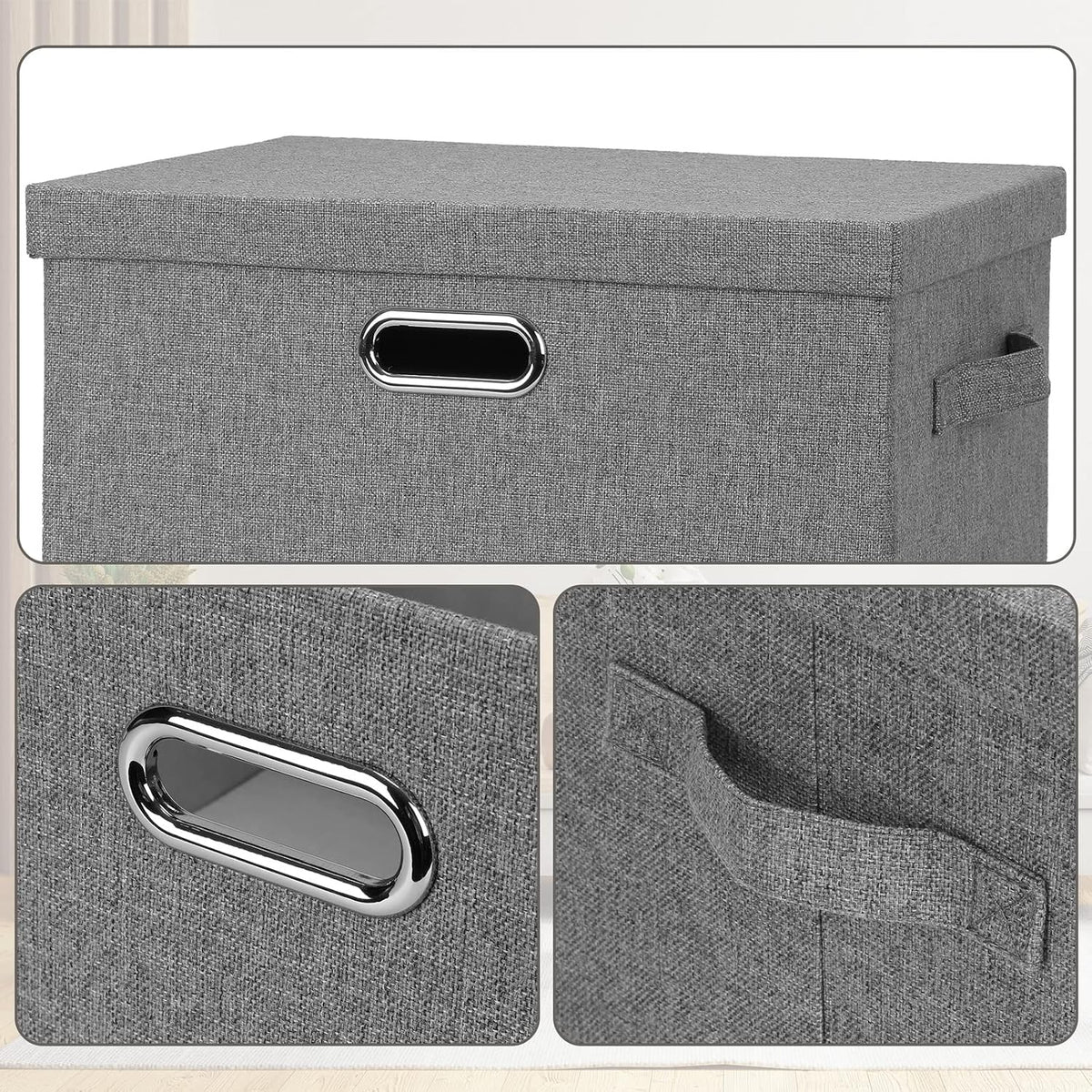 Graciadeco Large 17" 36 Quart Collapsible Stackable Storage Bins with Lids, 1 Pack Grey Foldable Fabric Closet Storage Boxes with Lids, 4 Handles Heavy-duty Linen Cube Baskets for Bedroom