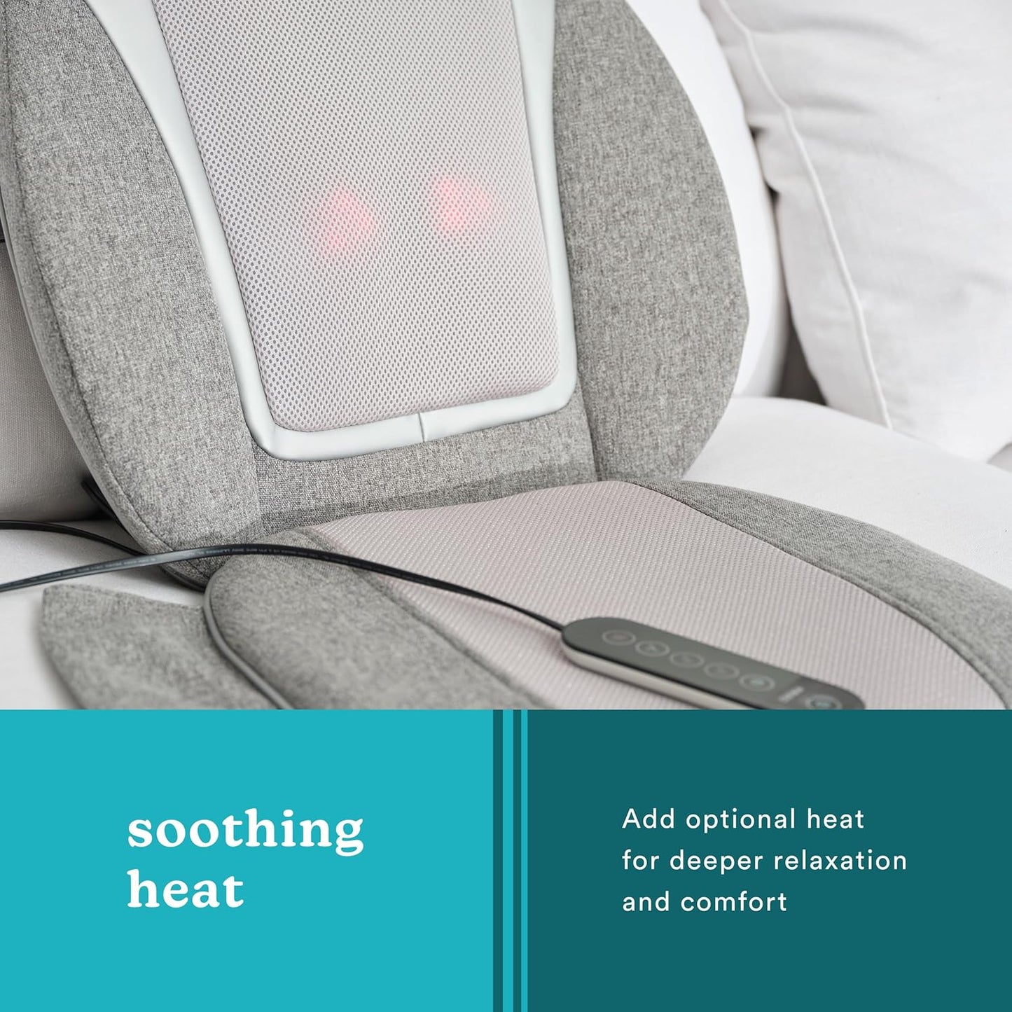 Homedics Shiatsu Back Massage Cushion with Heat, Deep Kneading & Vibration, Handheld Remote, Lumbar Vibration Waves, 3 Massage Zones, Upper, Lower,Full Back,Fits Most Chairs, Premium Fabric,Grey