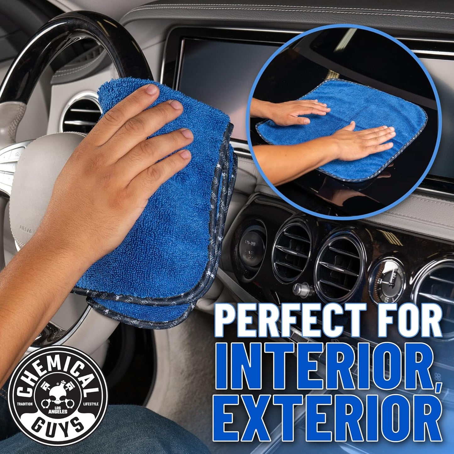 Chemical Guys Professional Grade Premium Microfiber Towels for Cars, Blue, 16" x 16", Ultra-Soft and Scratch-Free Car Detailing Cloths for Trucks, Motorcycles, and More - 3 Pack