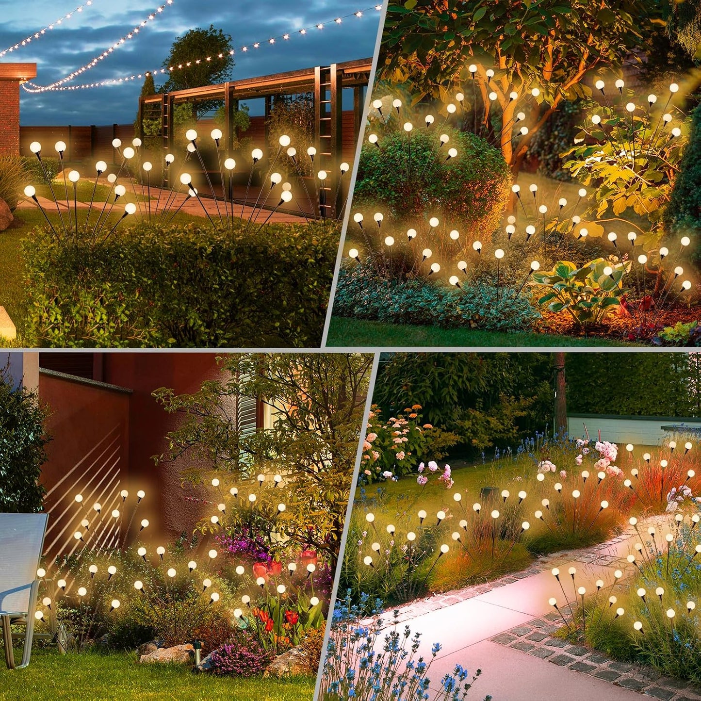 vignuto Solar Lights Outdoor Waterproof 4 Pack of 32 LEDs Garden Patio Firefly Decoration Unique Gifts Women Grandparents