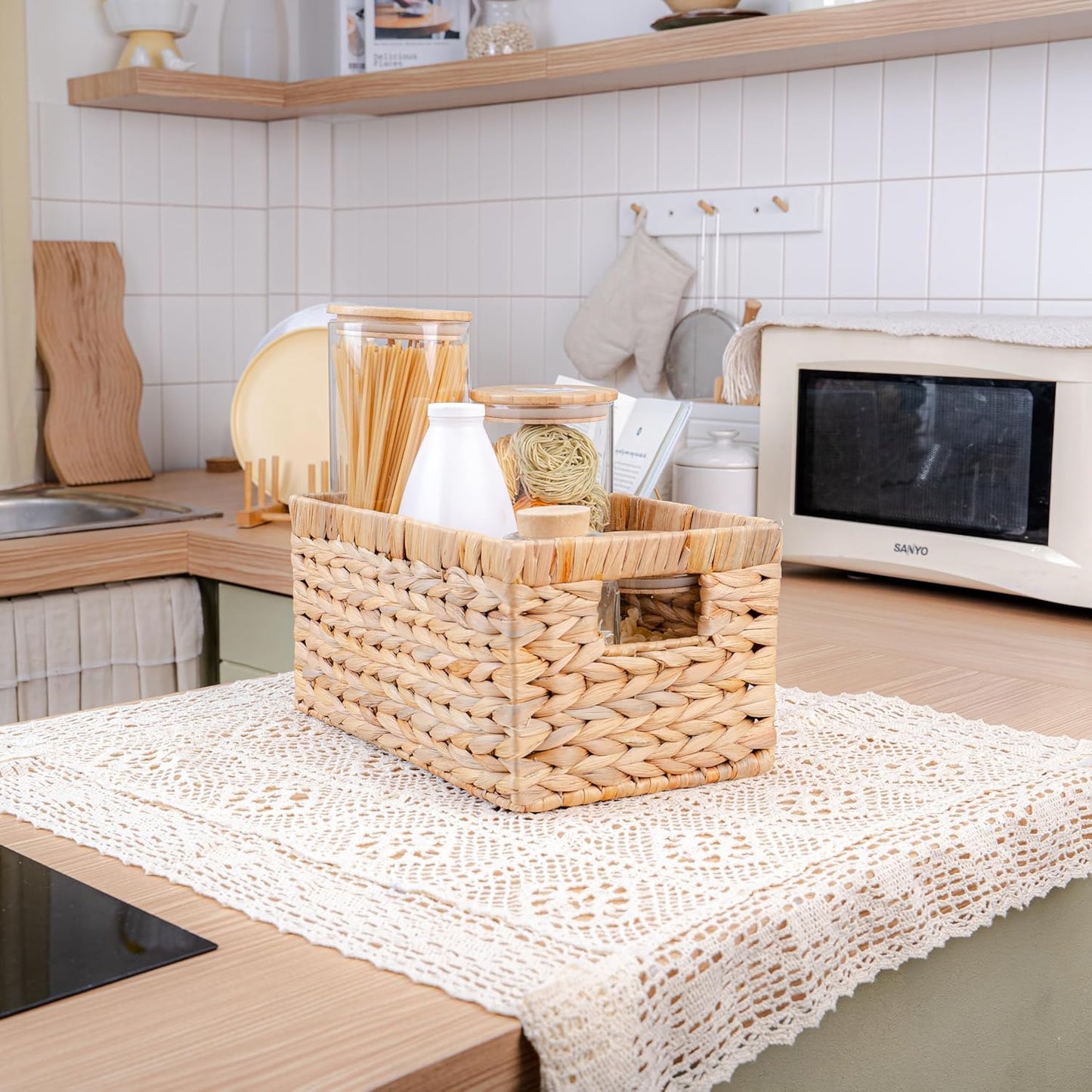 M4DECOR Set of 6 Rectangular Wicker Storage Baskets for Shelves