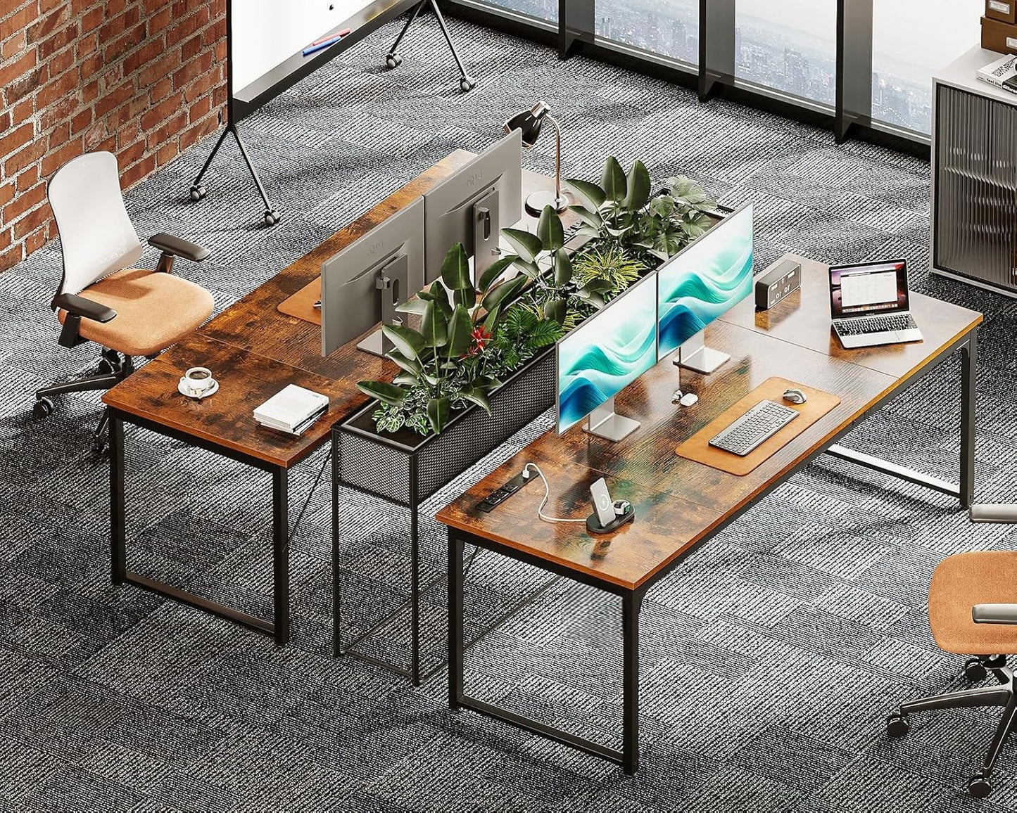 Coleshome 71 Inch Computer Desk with USB Ports, Large Office Desk, Long Study Student Writing Desk, Rustic Brown