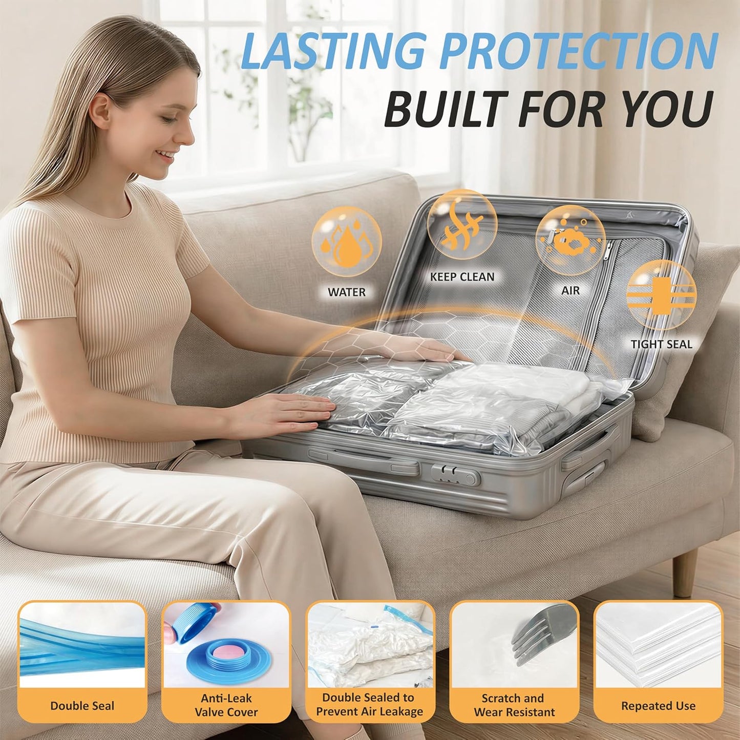 Cozy Essential Travel Vacuum Storage Bags with Rechargeable Cordless USB Pump, Space Saver Bags for Luggage, Suitcase, Carry-On, for Clothes, Blankets, Bedding & Seasonal Storage,12 Combo