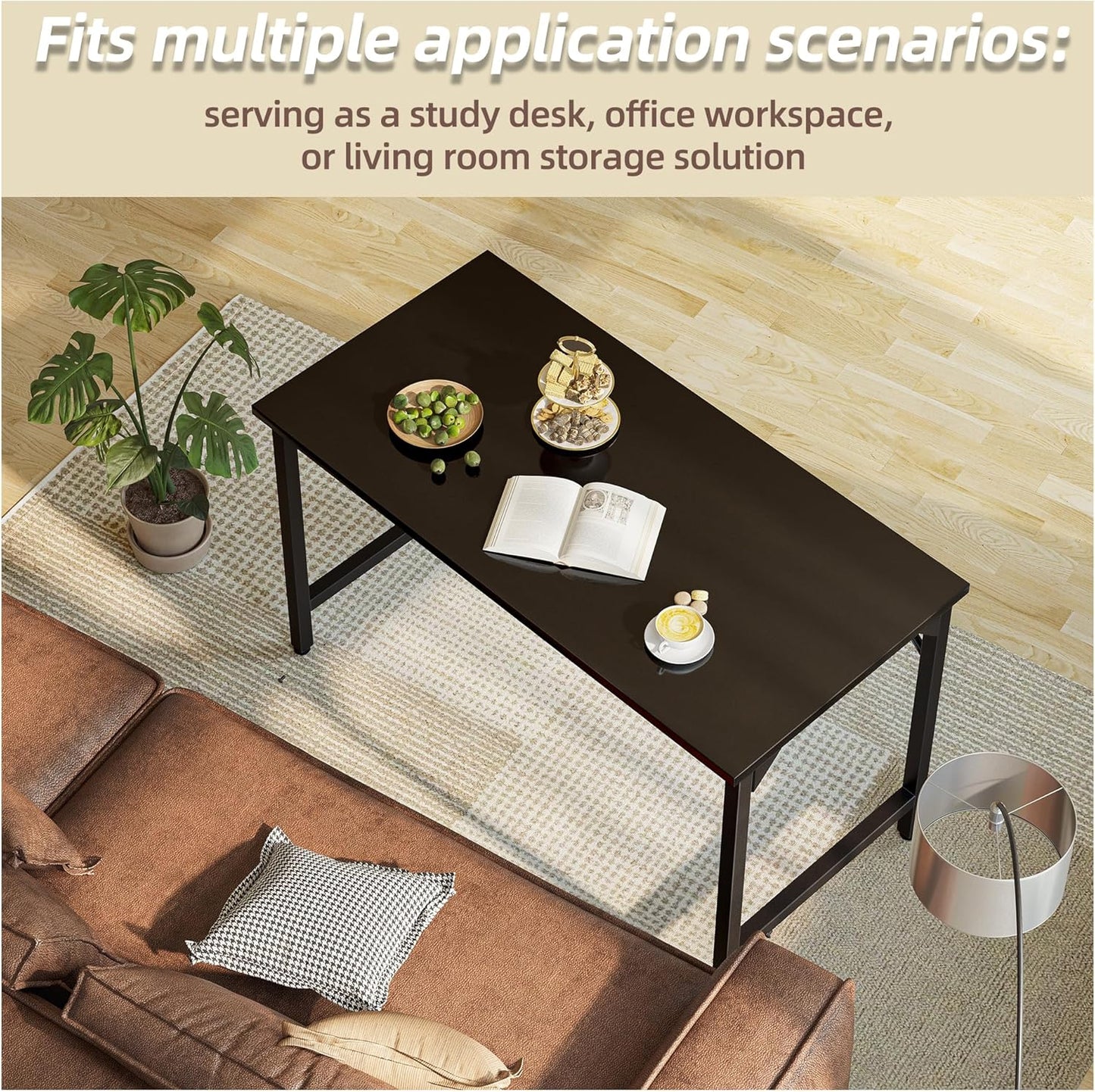 Grandder Small Office Computer Desk, 40 Inch Morden Simple Writing Study Table for Home Bedroom, PC Gaming Desk with Adjustable Feet and Sturdy Metal Frame, Black
