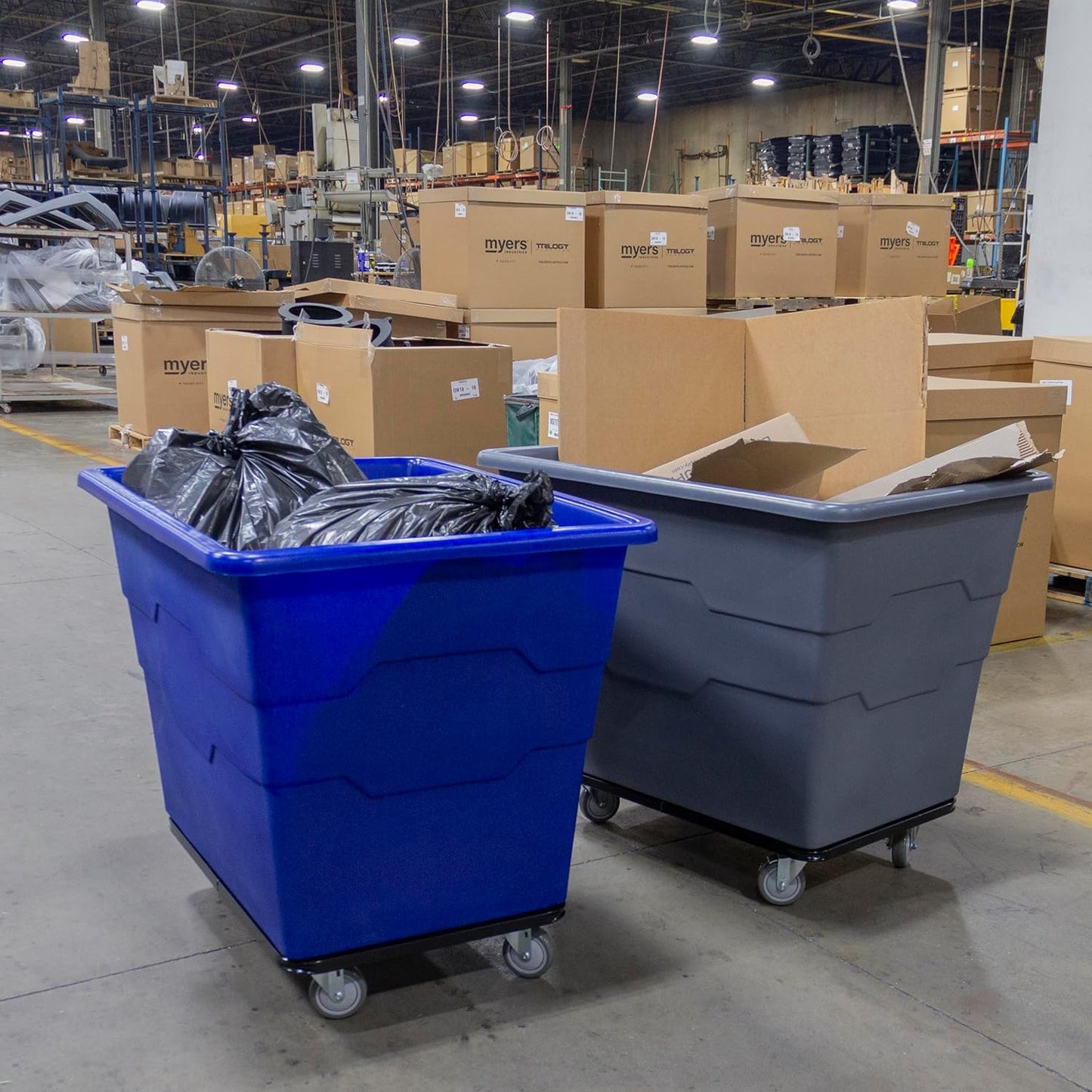 ReadySpace Commercial 16 Bushel Utility Cart with Steel Base, Poly Box Basket Truck, Laundry Cart, and Rolling Trash Bin, 47-Inch x 34.75-Inch x 35.5-Inch, 1000 Pound Weight Capacity, Blue