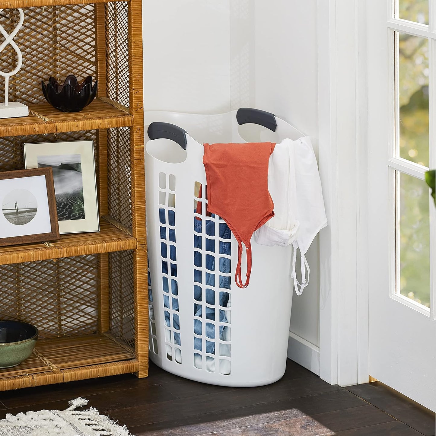 Gracious Living 4 Pack Easy Carry Flex Hamper, Large 87.5L Laundry Basket | Lightweight Plastic Ventilated Clothes Bin with Handles, White