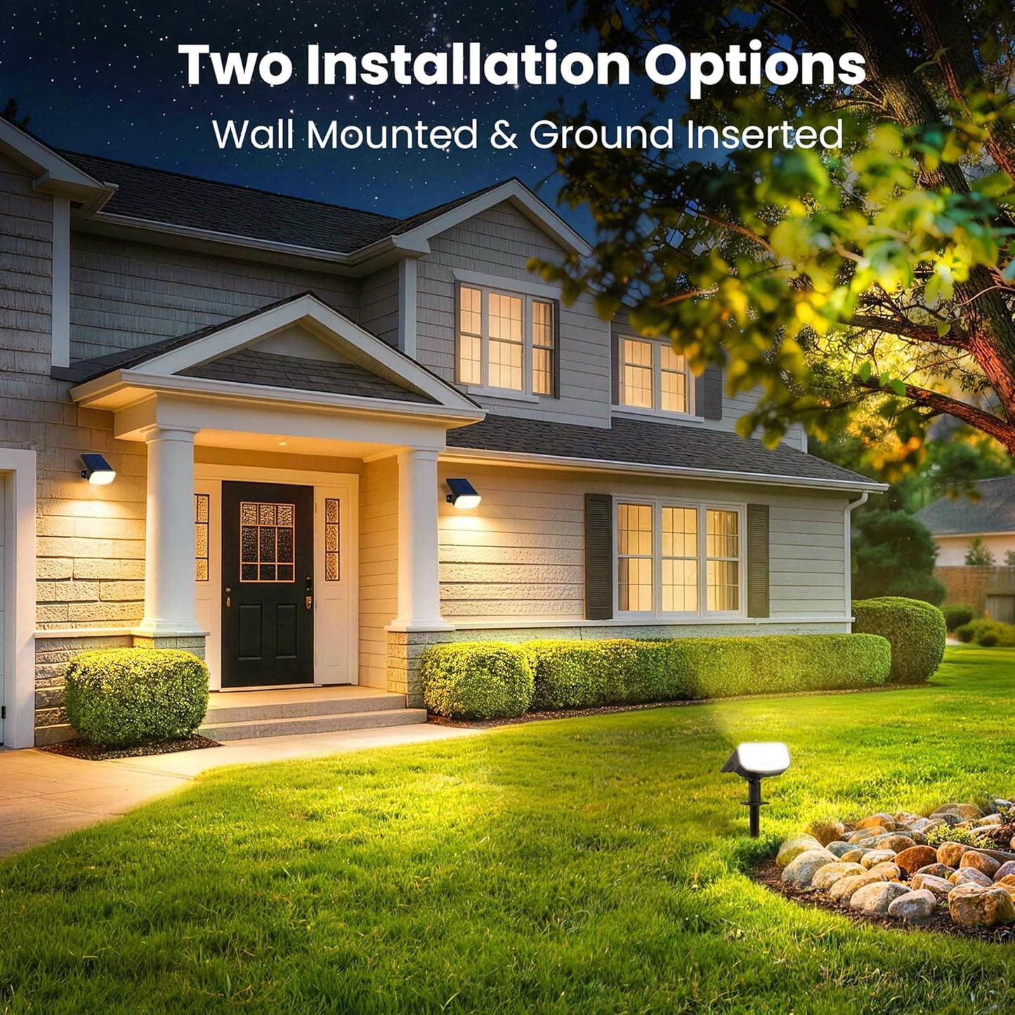 JEJOT Solar Lights Outdoor Waterproof IP65, Super Bright LED, 3000K 2 Lighting Modes, Solar Powered Yard Garden Solar Spot Lights for Outside Landscape Auto On/Off -4 Pack