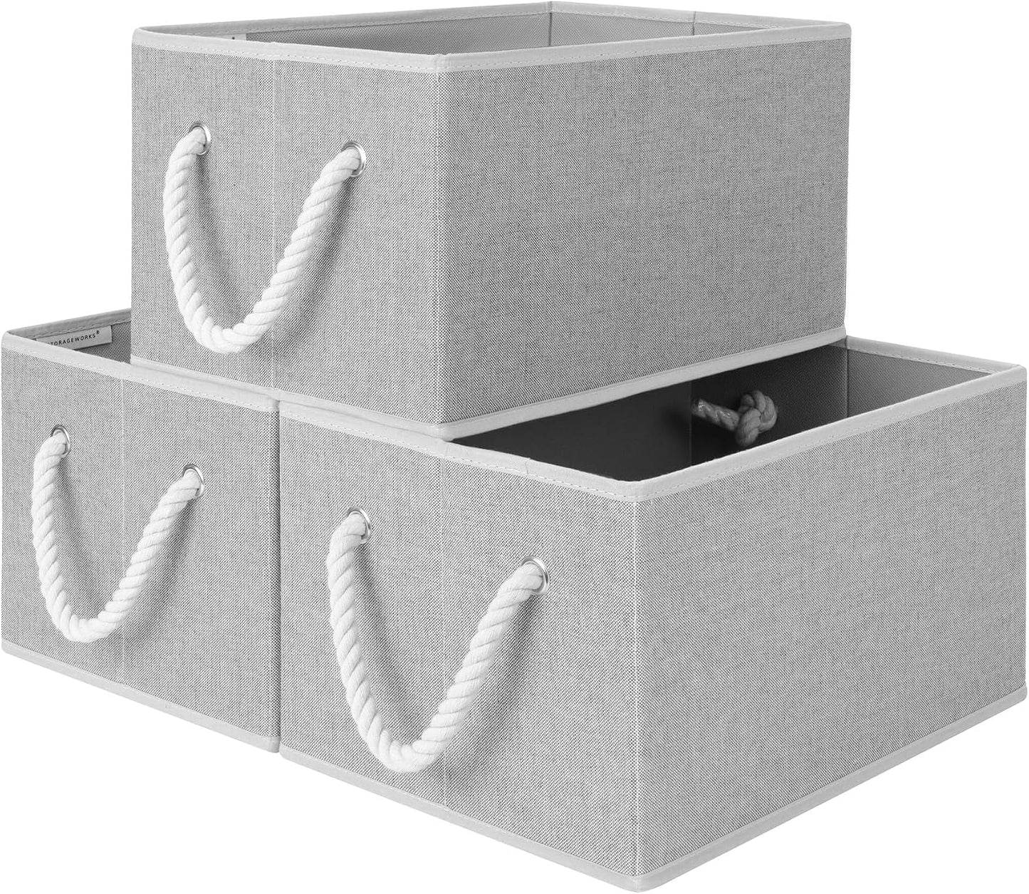 StorageWorks Storage Baskets for Shelves, Closet Organizers and Storage Bins, Fabric Organizer Bins for Clothes, Closet Shelf Organizer, Gray, Large, 3-Pack | Close Storage Baskets for Shelves, Fabric Organizer Bins for Clothes, Closet Shelf Organizer