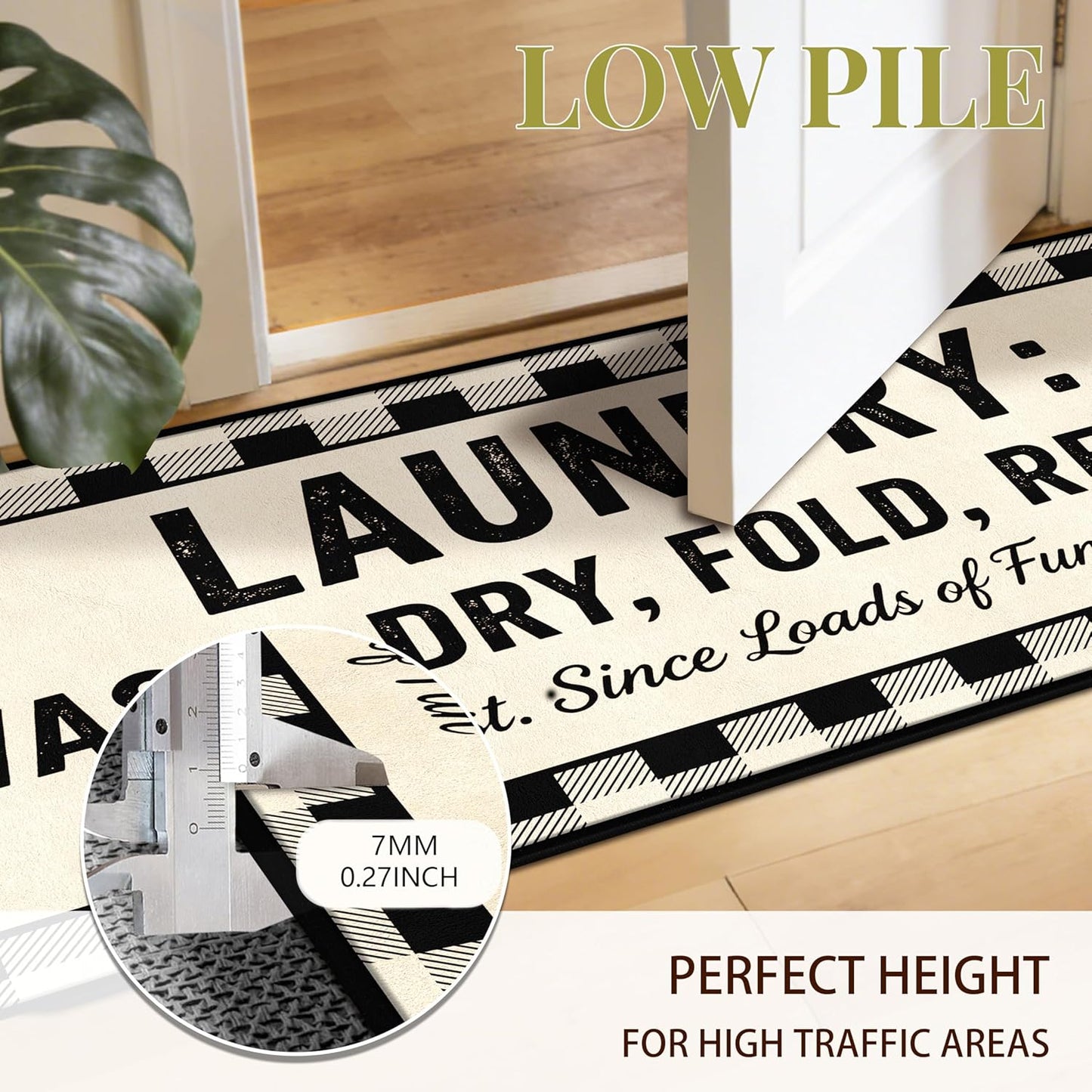 Washable Laundry Room Rug, 20"X47" Non Slip Laundry Mat Runner Soft Low-Pile Farmhouse Laundry Room Decor Area Rug for Kitchen Bathroom Buffalo Plaid