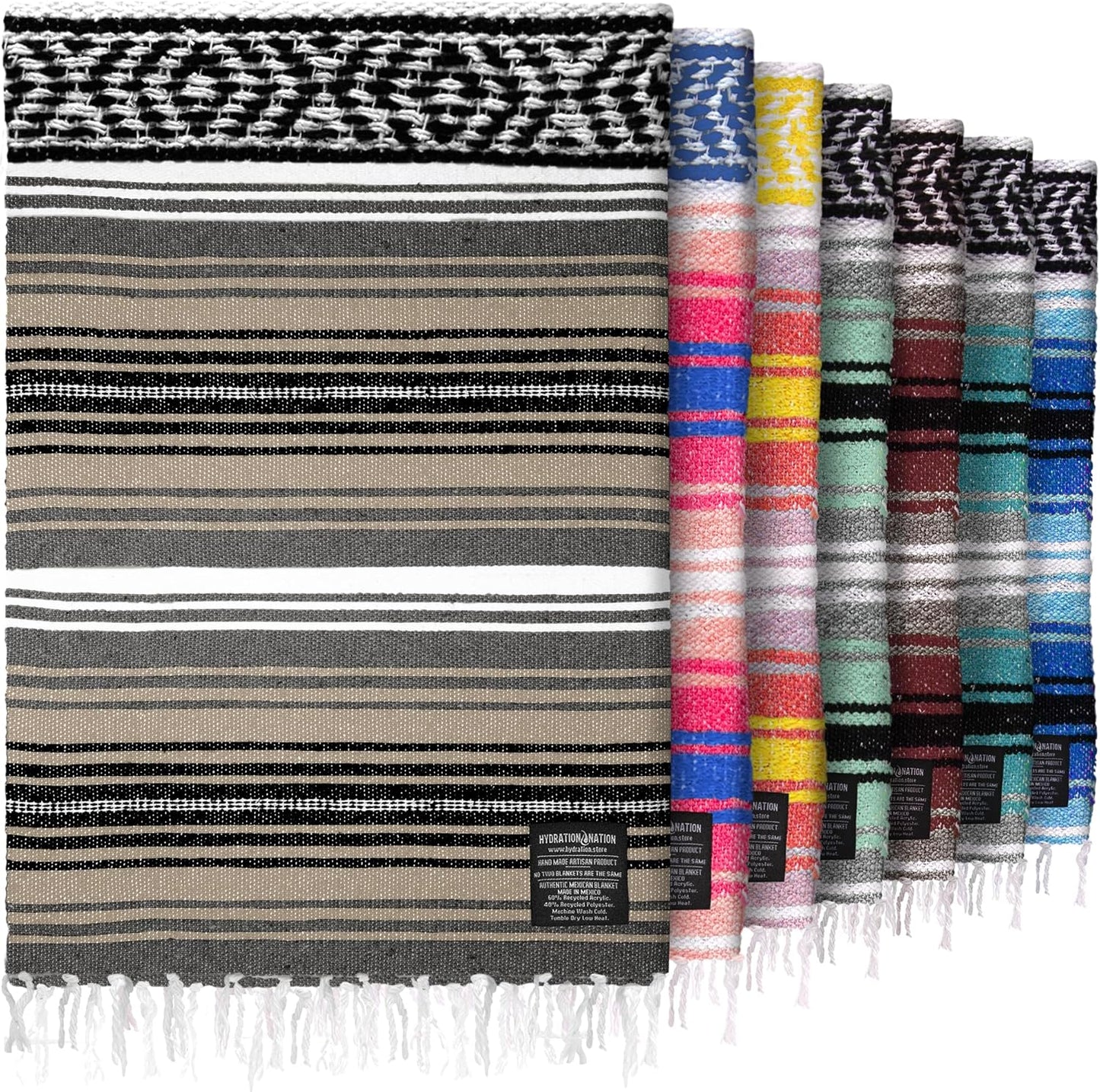 Hydration Nation Authentic Large Handwoven Mexican Blanket - Soft Yoga- Durable Serape- Lightweight Falsa, Beach, Camping, Picnic, Outdoor Blanket 70"x50" - Desert