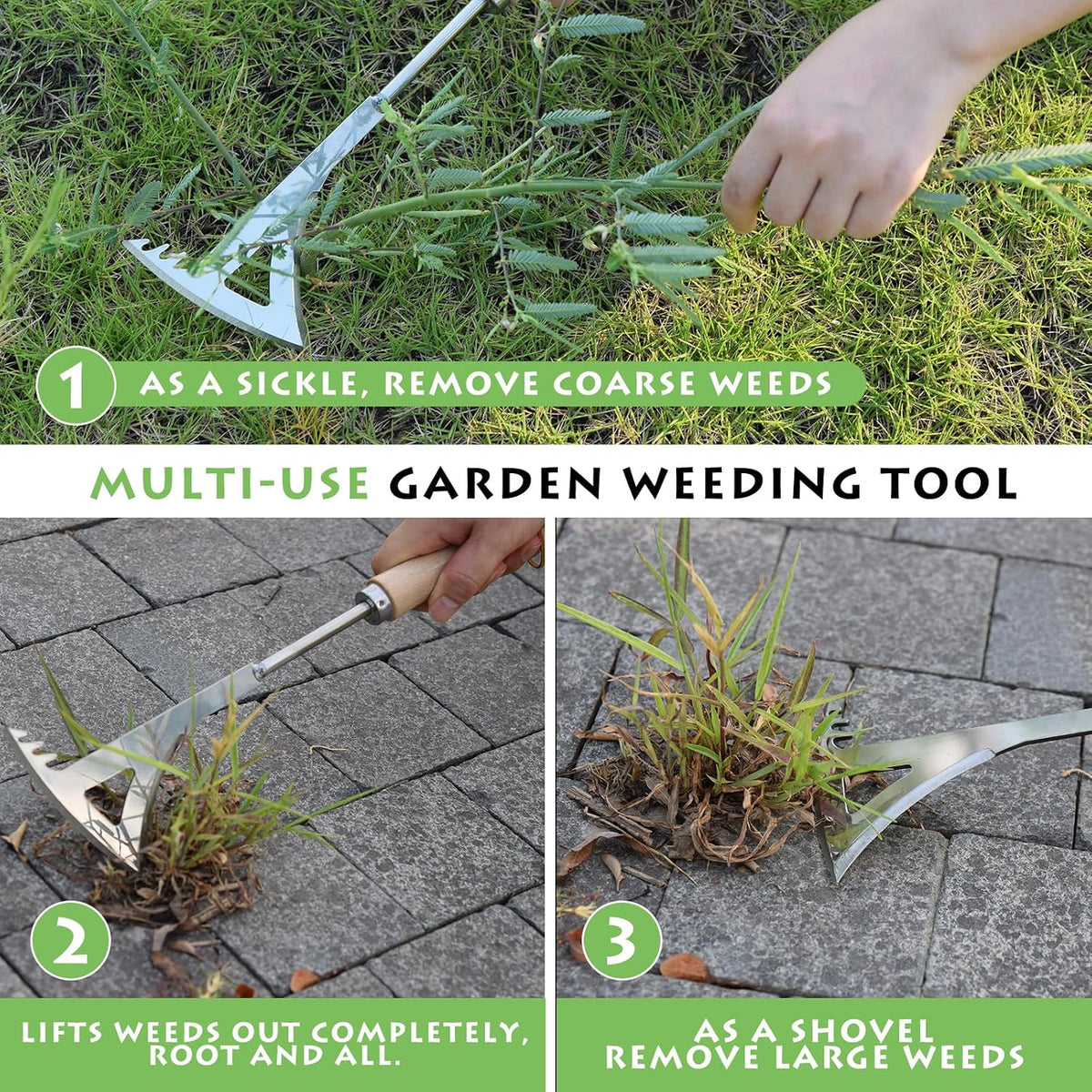 Crack Weeder, 13.4" Stainless Steel Crevice Weeding Tool with Wood Handle, L-Shaped Side-Walk Weed Puller Spatula, for Garden Lawn Yard Patio Terrace Paving Moss, Small Gardening Tool