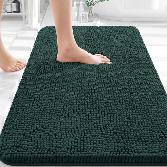OLANLY Bathroom Rugs 36x24, Extra Soft Absorbent Chenille Bath Rugs, Rubber Backing Quick Dry, Machine Washable Bath Mats for Bathroom Floor, Tub and Shower, Home Decor Accessories, Blackish Green