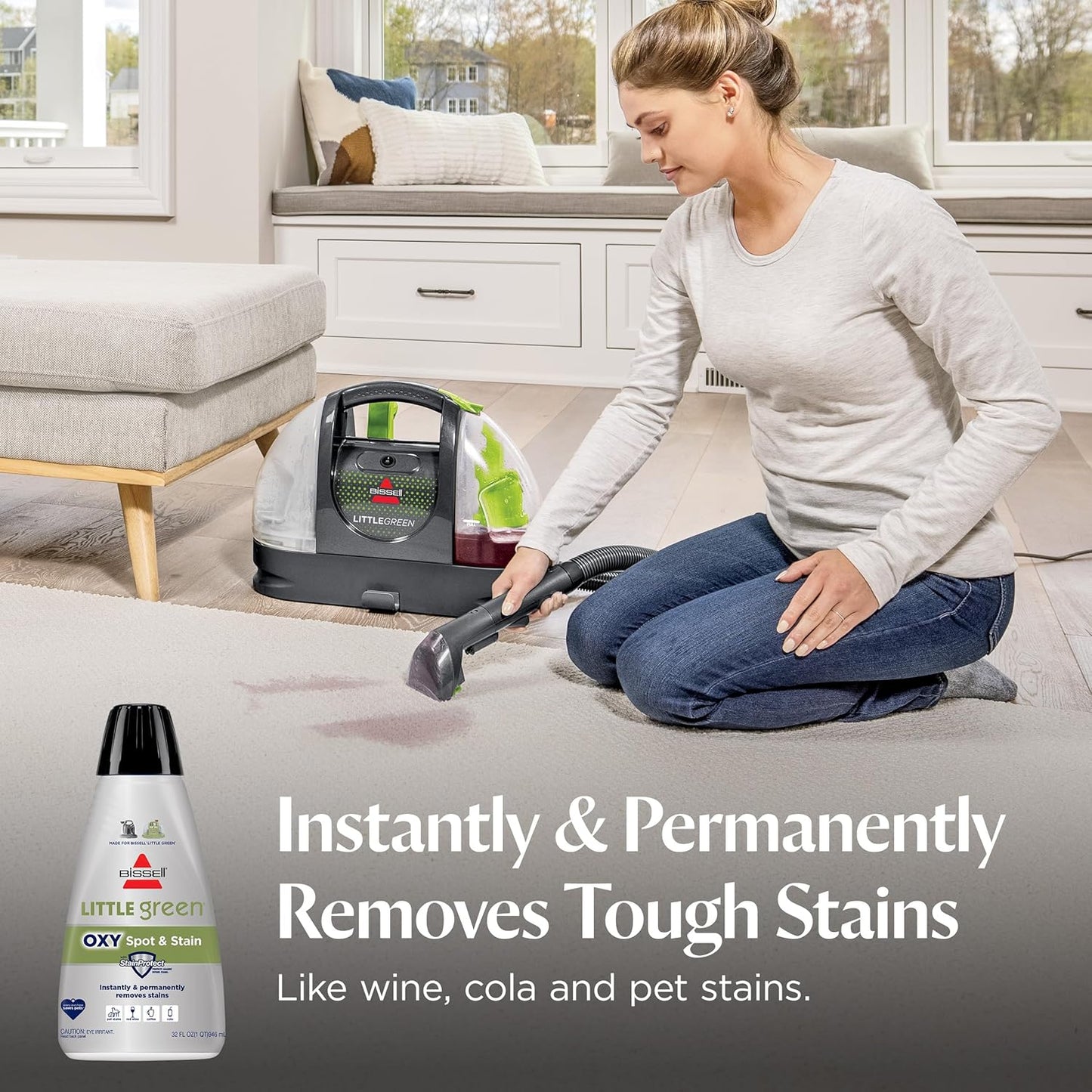 BISSELL Little Green Spot & Stain Cleaning Solution with OXY and StainProtect, for All Leading Portable Carpet & Upholstery Deep Cleaners, Instantly & Permanently Removes Stains, 2038G, 32oz