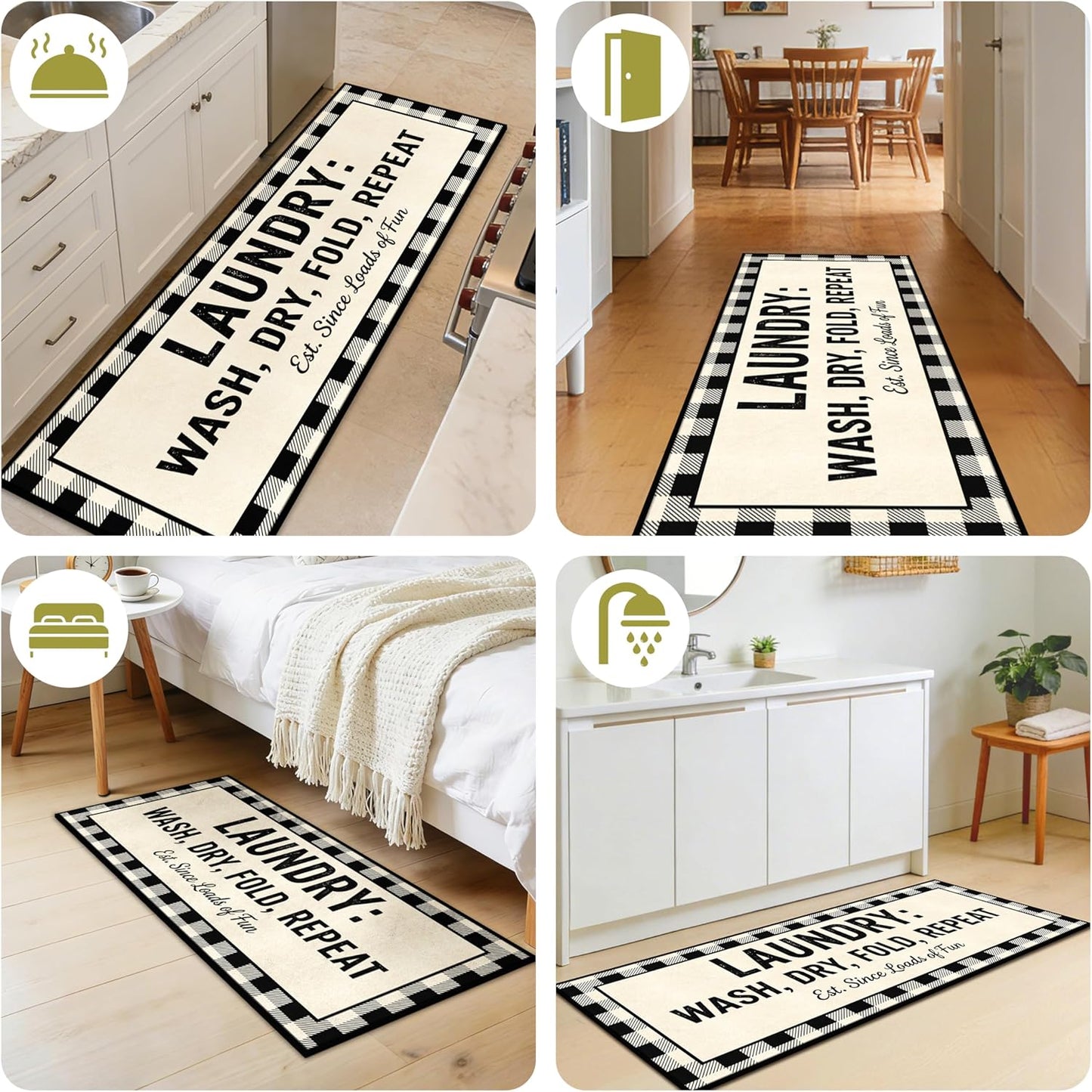 Washable Laundry Room Rug, 20"X47" Non Slip Laundry Mat Runner Soft Low-Pile Farmhouse Laundry Room Decor Area Rug for Kitchen Bathroom Buffalo Plaid