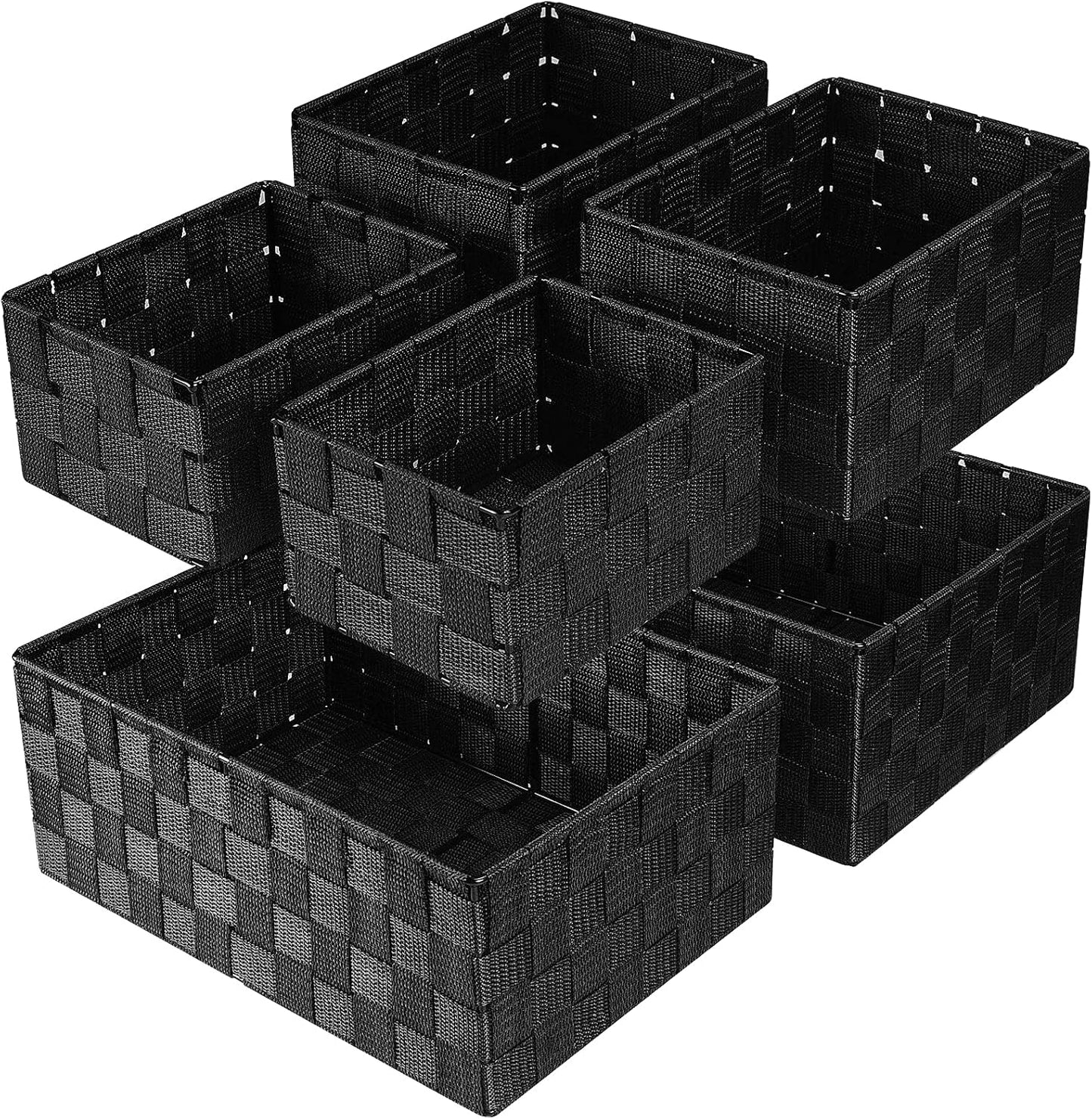 Storage Baskets: 6 Pack Stackable Woven Storage Bins, Black