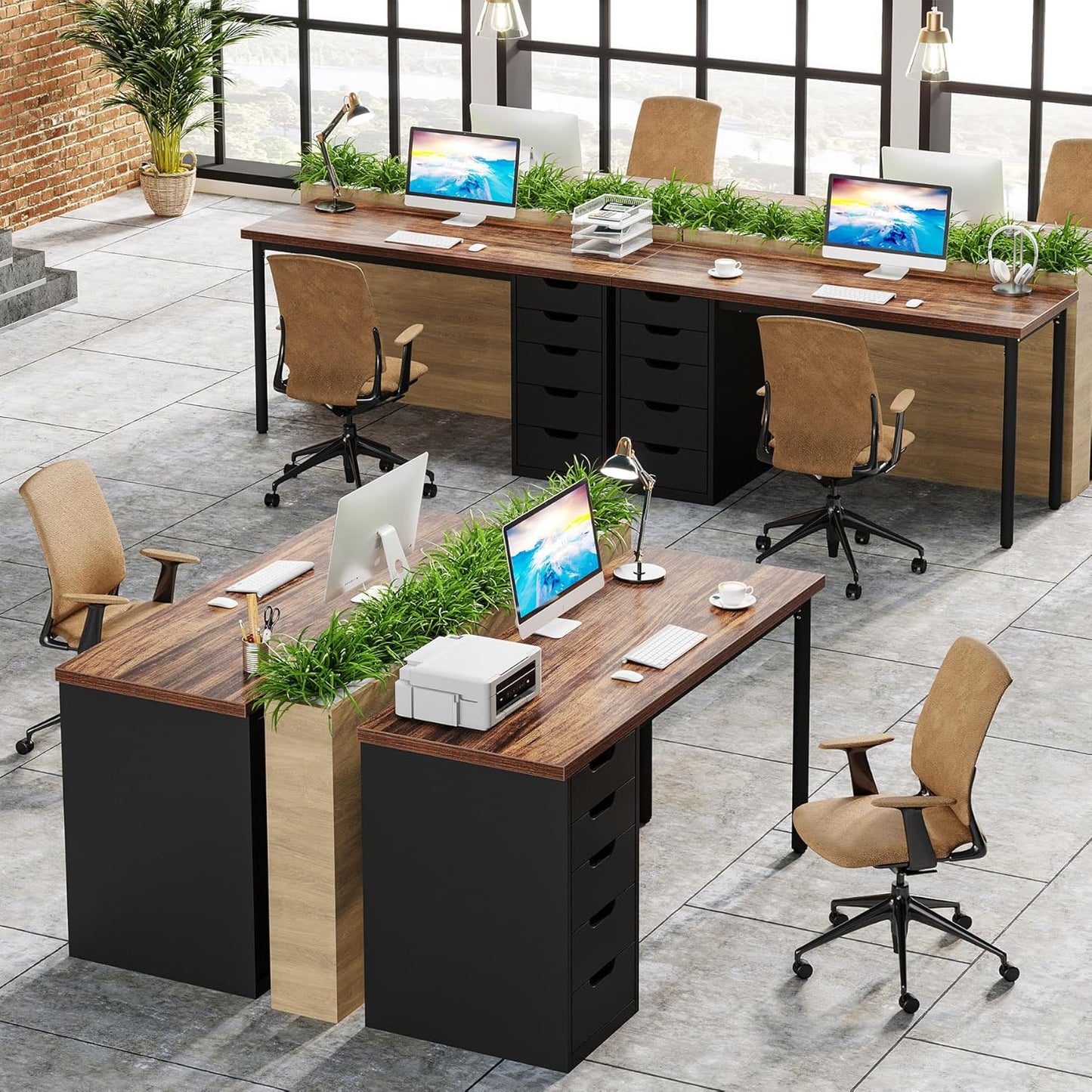 Tribesigns Computer Desk with 5 Drawers, 47 inches Rustic Brown Home Office Desk with Storage, Modern Simple Laptop Desk Study Writing Table for Small Spaces (1, Brown+Black)