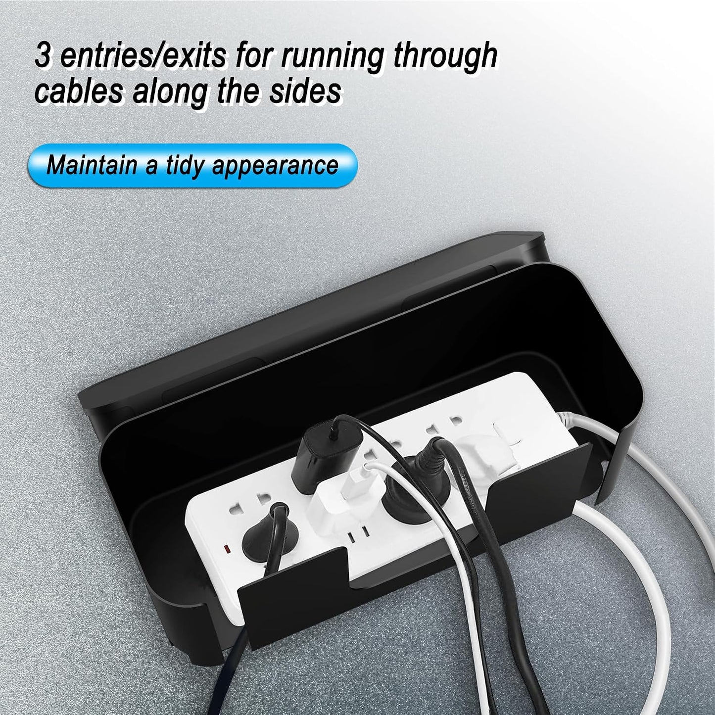 Power Strip Hider Box Cable Management Organizer Set Large & Medium Black | Power strip hider box hides cords and surge protectors safely, keeping cables organized and protecting kids and pets