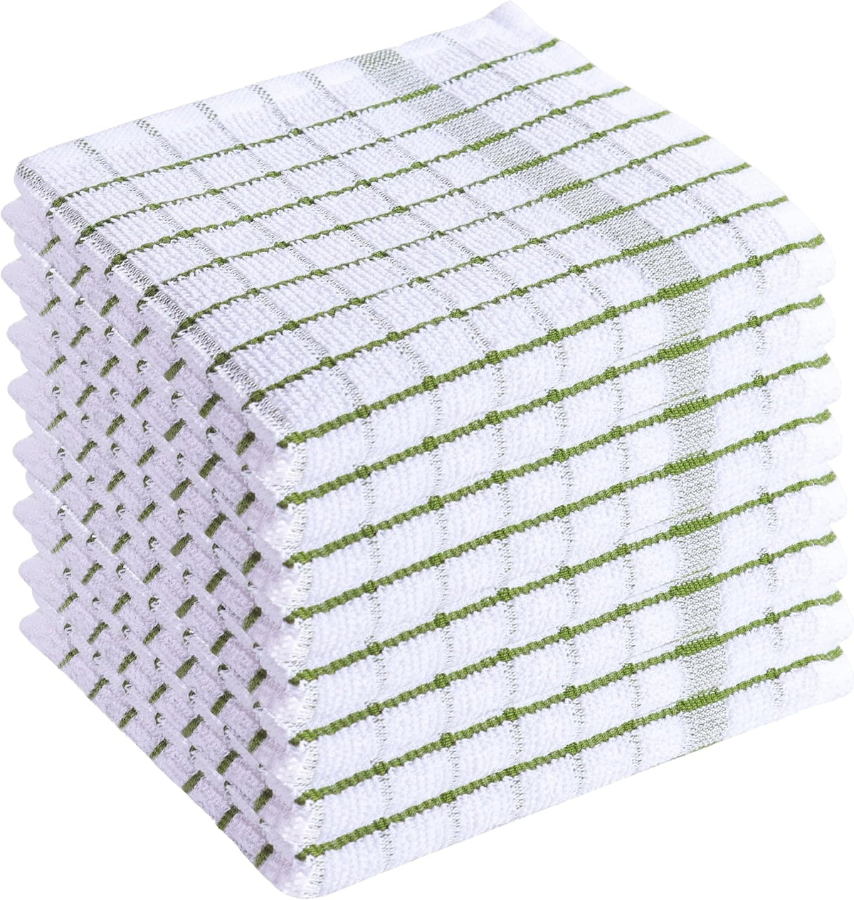 AMOUR INFINI Kitchen Dish Cloths Set of 8 - Ultra Soft, Highly Absorbent, Quick-Drying Terry Cotton Dishcloths 12"x12" Inch Wash & Cleaning Cloths for Kitchen & Dishwashing (Green)