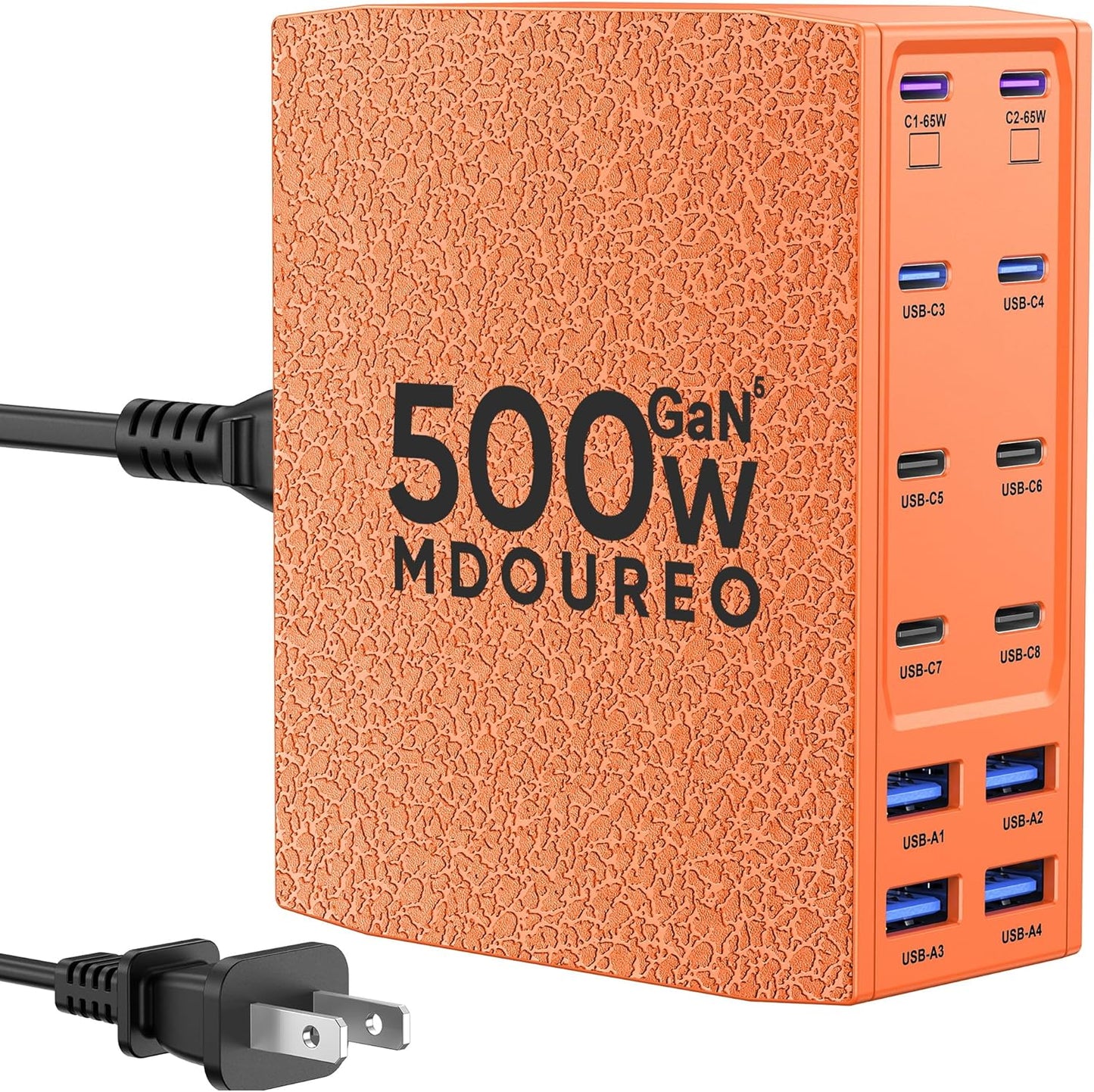 500W USB C Charger Block, 12-Port USB C Charging Station for Multiple Devices, Leather Texture Dual PD 65W Laptop Fast Charger Compatible with MacBook Pro/Air, iPad, iPhone,Galaxy and More, Black