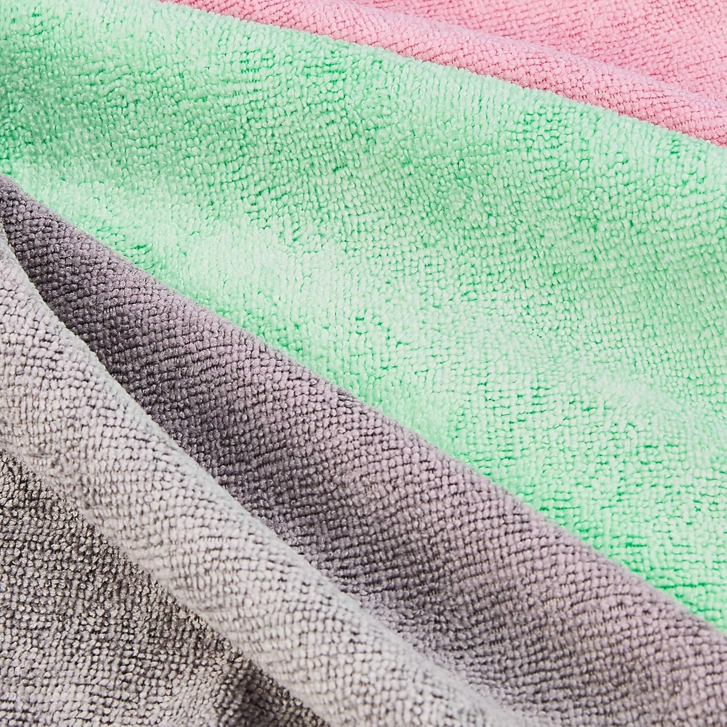 Amazon Basics Microfiber Cleaning Cloths, Ultra Absorbent, Scratch-Free, Non-Abrasive, Reusable and Washable, 16" x 12", Green/Gray/Pink, 48-Pack