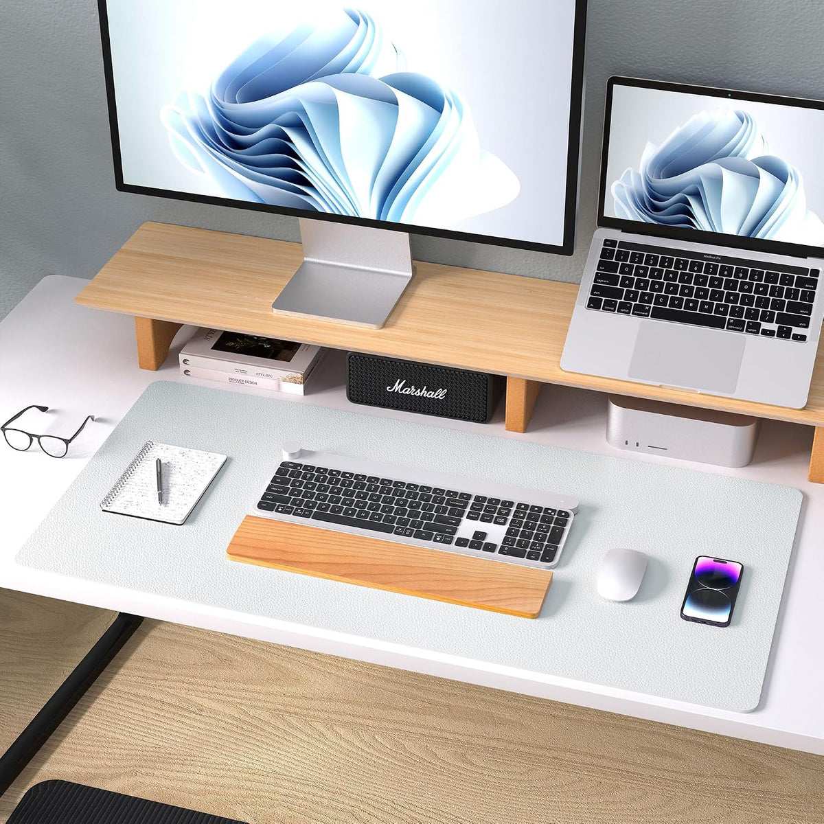 Aothia Leather Desk Pad Protector, Mouse Pad, Office Desk Mat, Non-Slip PU Leather Desk Blotter, Laptop Desk Pad, Waterproof Desk Writing Pad for Office and Home (Barely Grey, 36" x 17")