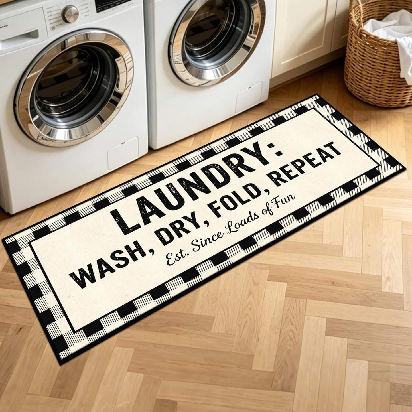 Washable Laundry Room Rug, 20"X47" Non Slip Laundry Mat Runner Soft Low-Pile Farmhouse Laundry Room Decor Area Rug for Kitchen Bathroom Buffalo Plaid