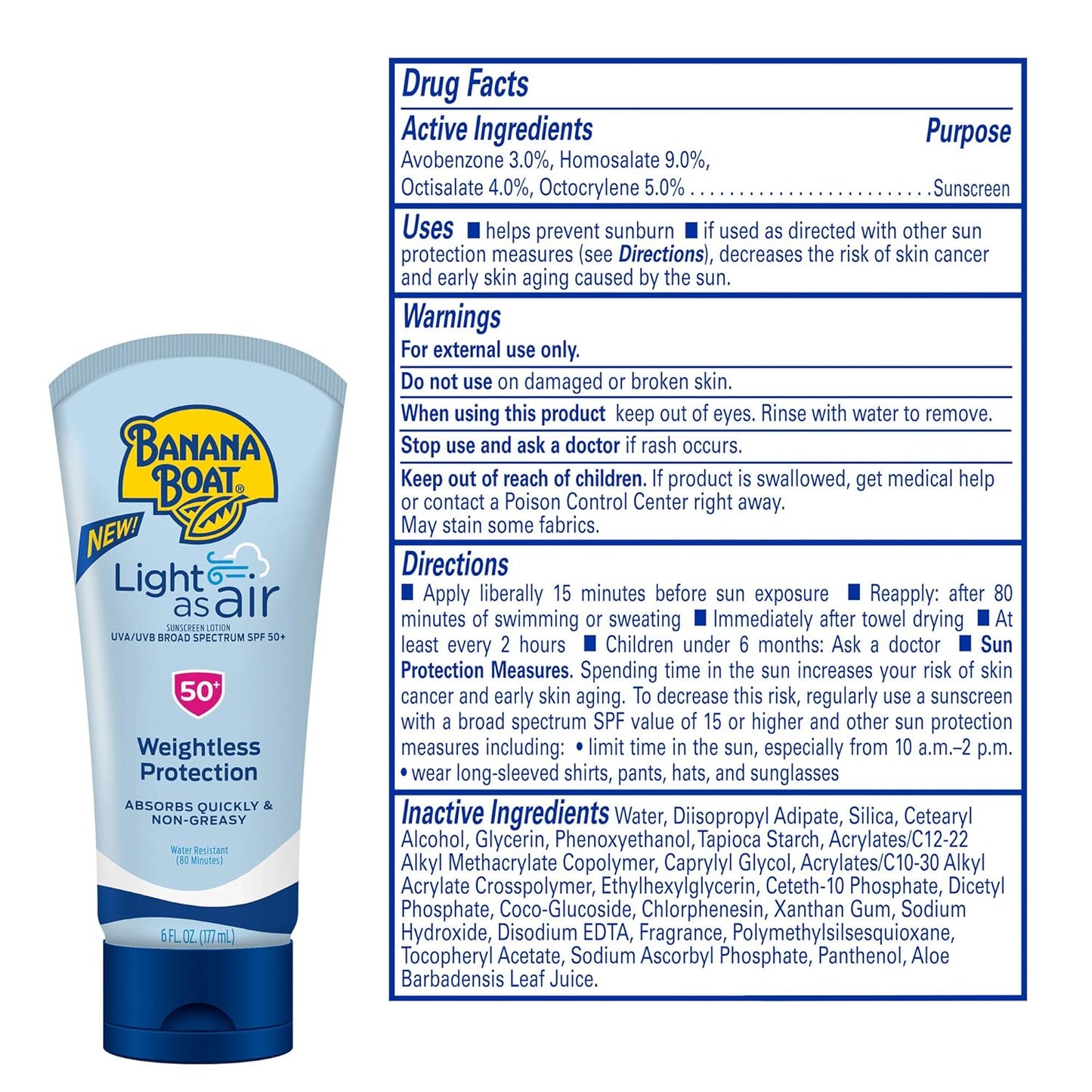 Banana Boat Light As Air Sunscreen Lotion SPF 50 Twin Pack | Lightweight & Non-Greasy Lotion Sunscreen SPF 50, Sunblock, Oxybenzone Free, 6oz each