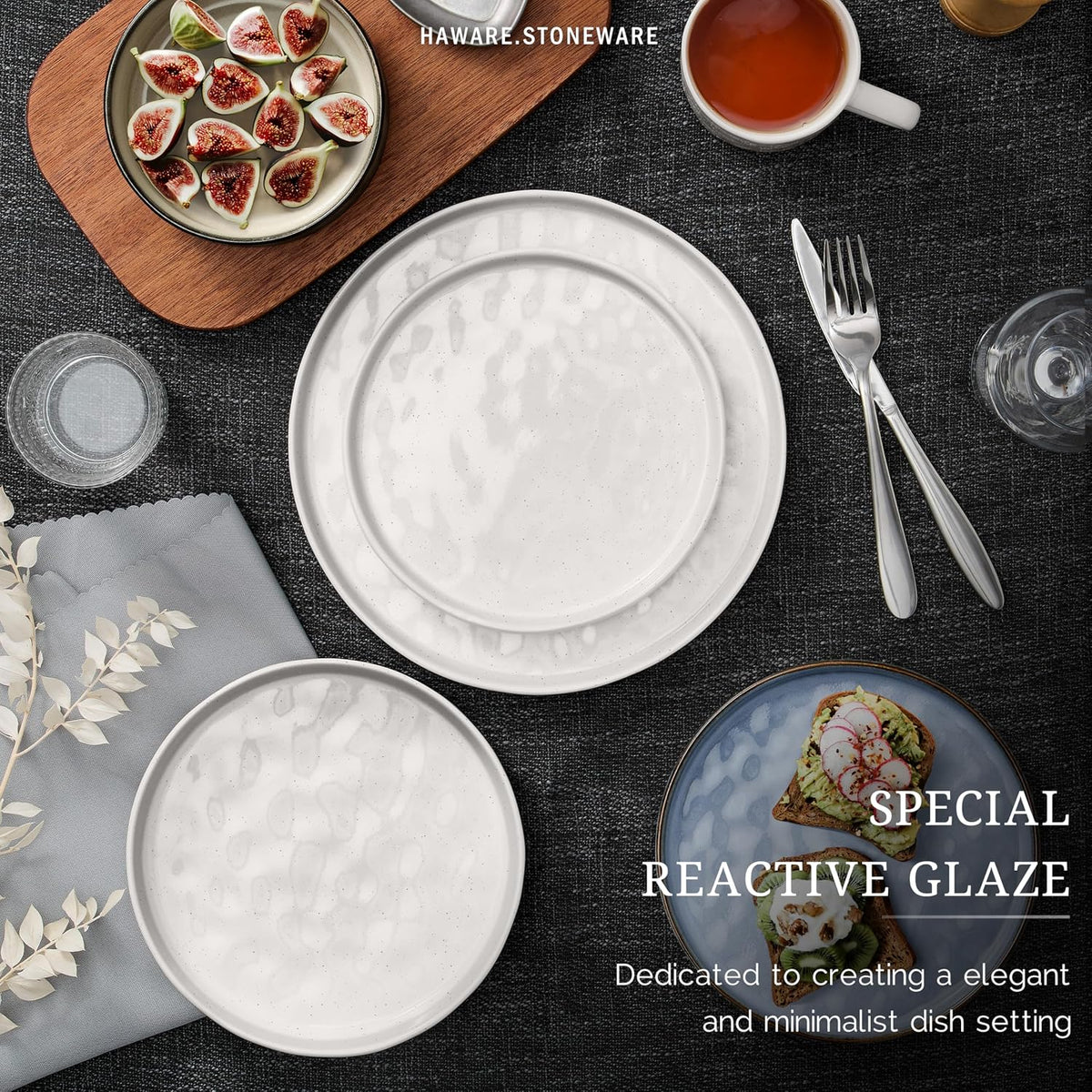 HaWare Dinnerware Sets, 18-Piece Plates and Bowls Set, Speckled White