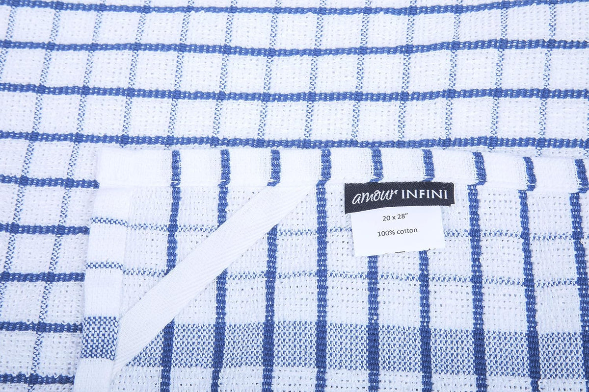 AMOUR INFINI Kitchen Towels Set of 4 - Highly Absorbent, Super Soft Terry Cotton 20x28 Inch Dish Towels with Hanging Loop - Hand & Tea Towels for Cleaning & Drying Dishes (Blue)