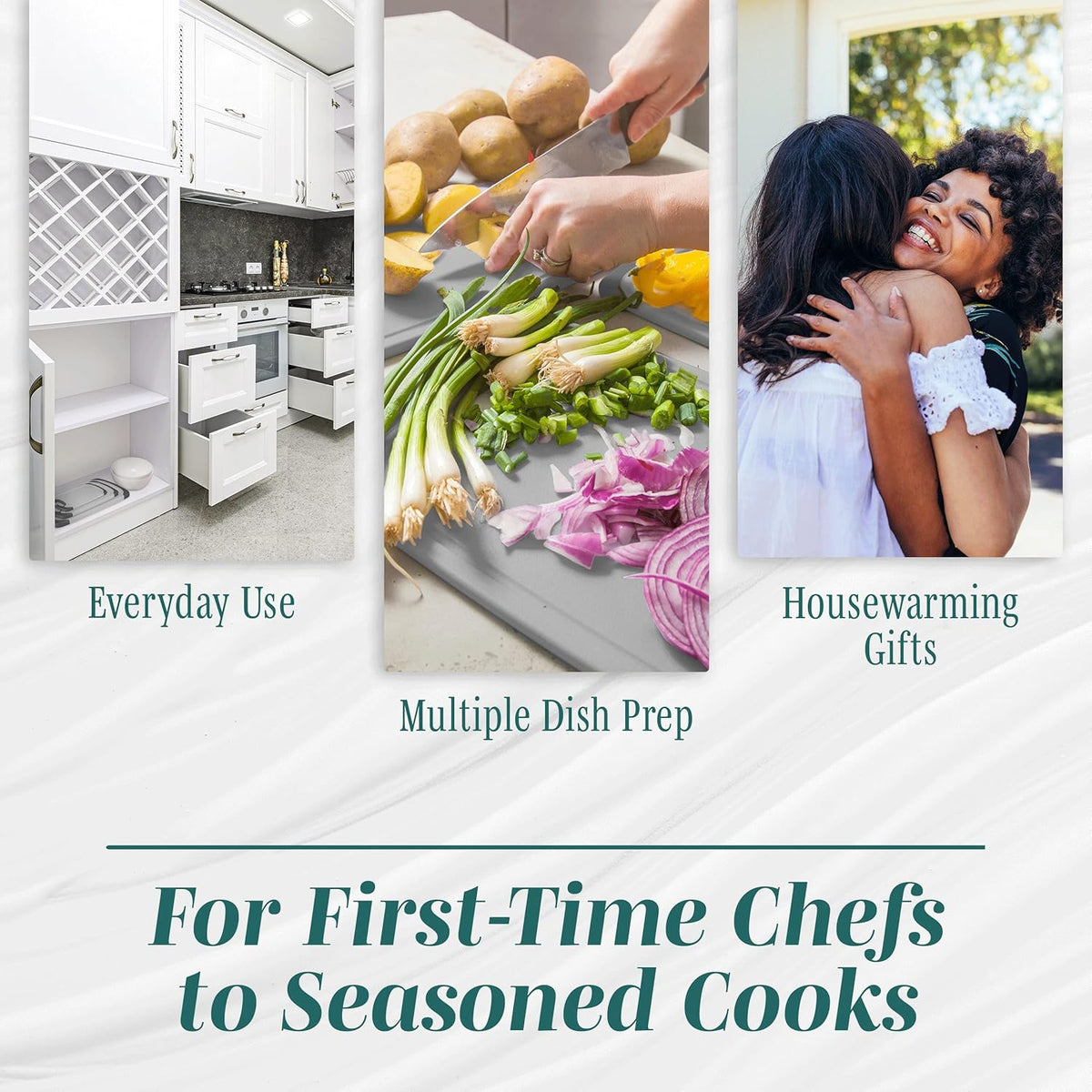 Cutting Boards for Kitchen - BPA-Free Chopping Board - Different Sizes & Non Slip Handles - Reversible, Large Cutting Board Set - Unique Gifts for Cooks Who Have Everything - 3-Pack Gray/Gray